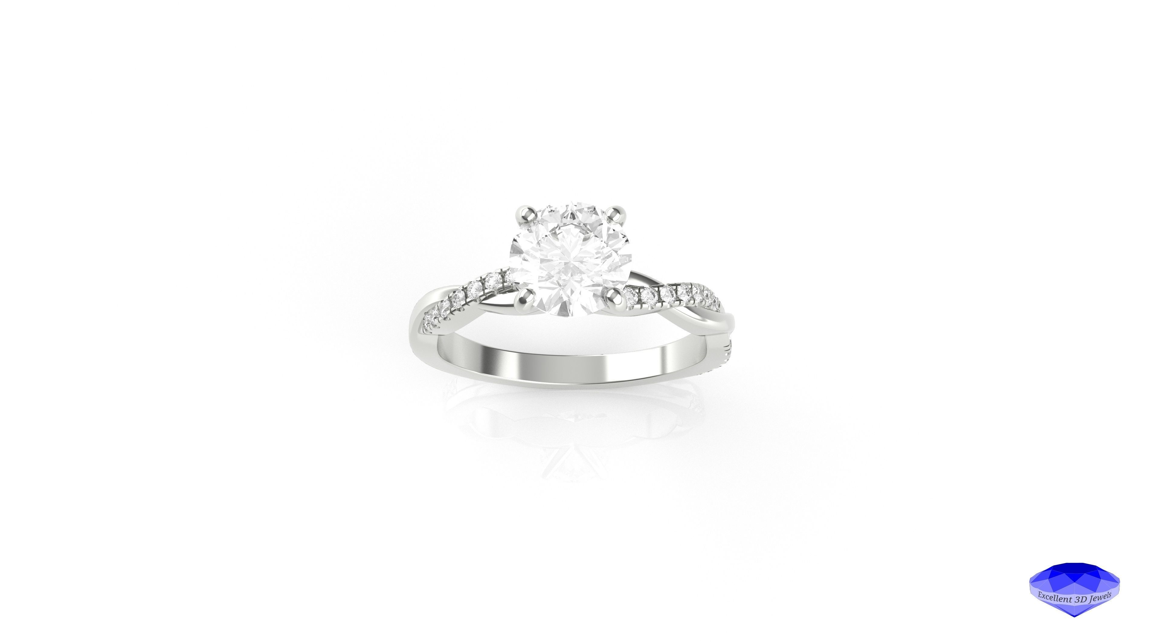 Diamond Solitaire Twisted Ring 3D print model_1