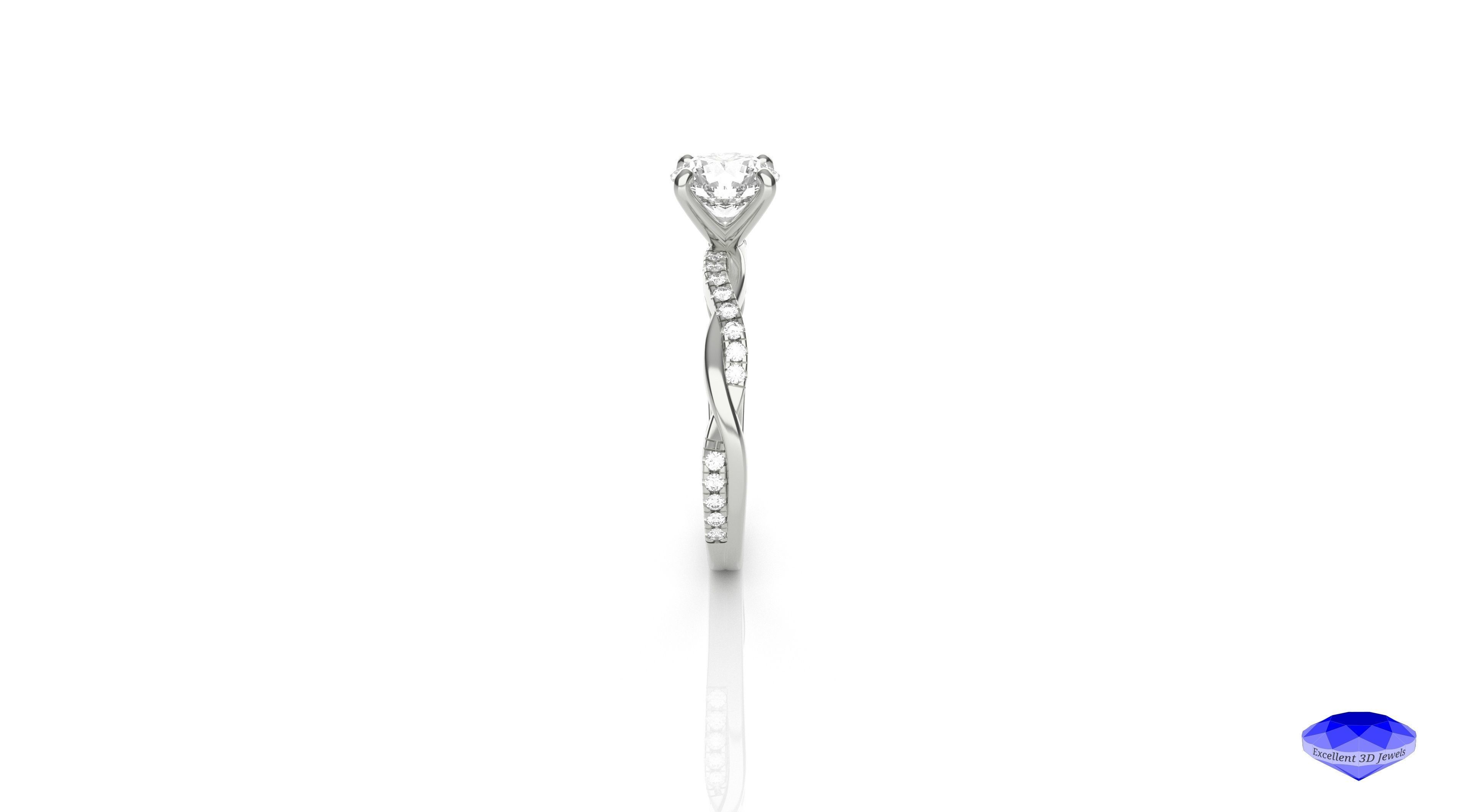 Diamond Solitaire Twisted Ring 3D print model_4