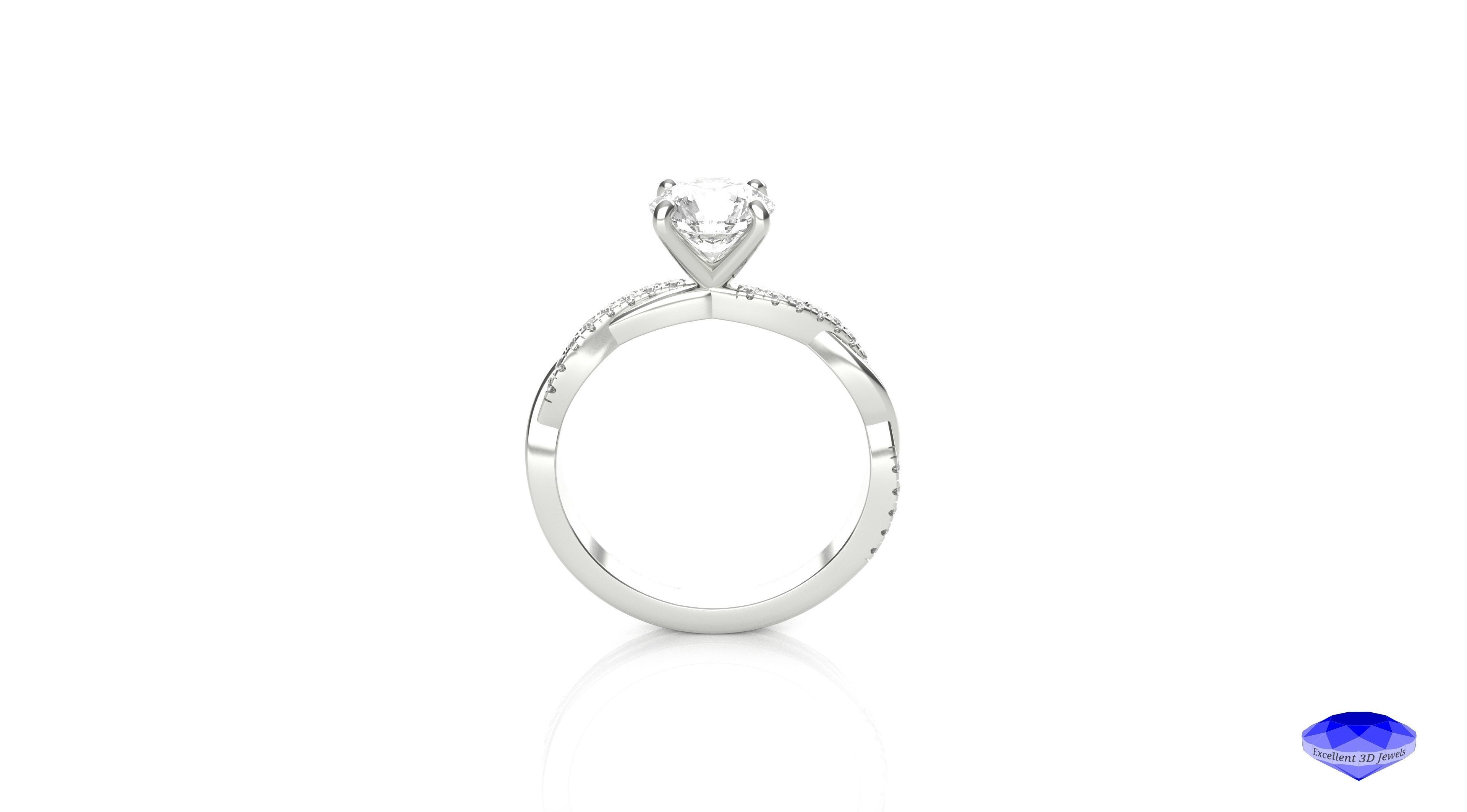 Diamond Solitaire Twisted Ring 3D print model_2