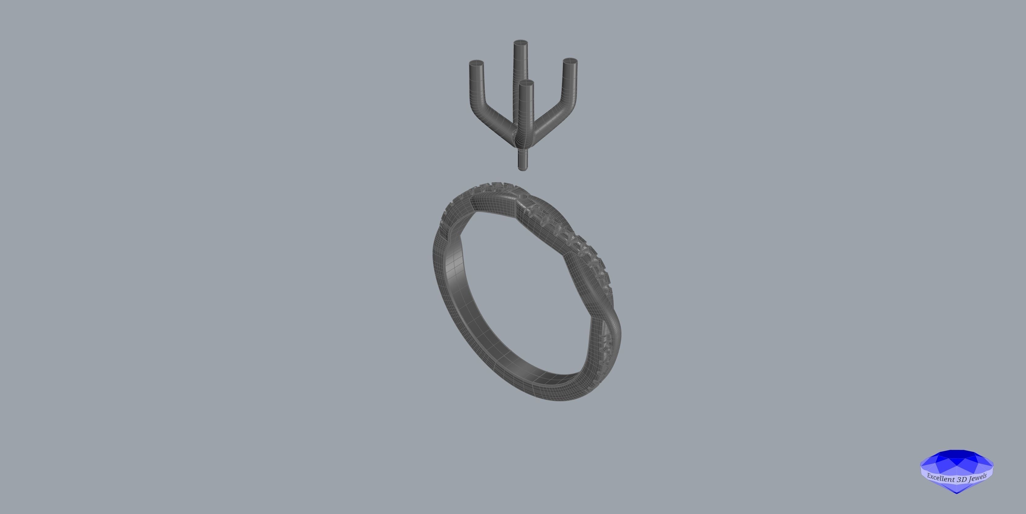 Diamond Solitaire Twisted Ring 3D print model_6
