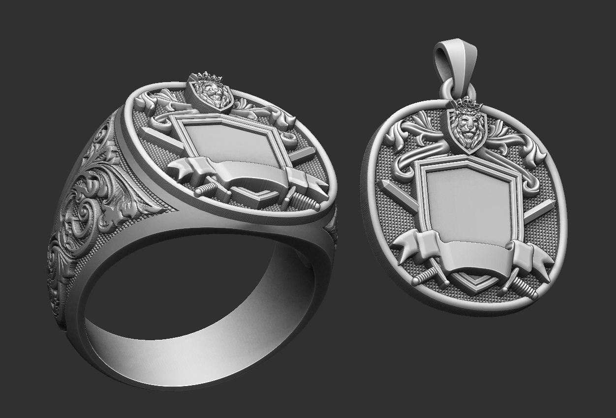 Coat of Arms Lion Tree - Brasao - Ring And Pendant 3D print model_22