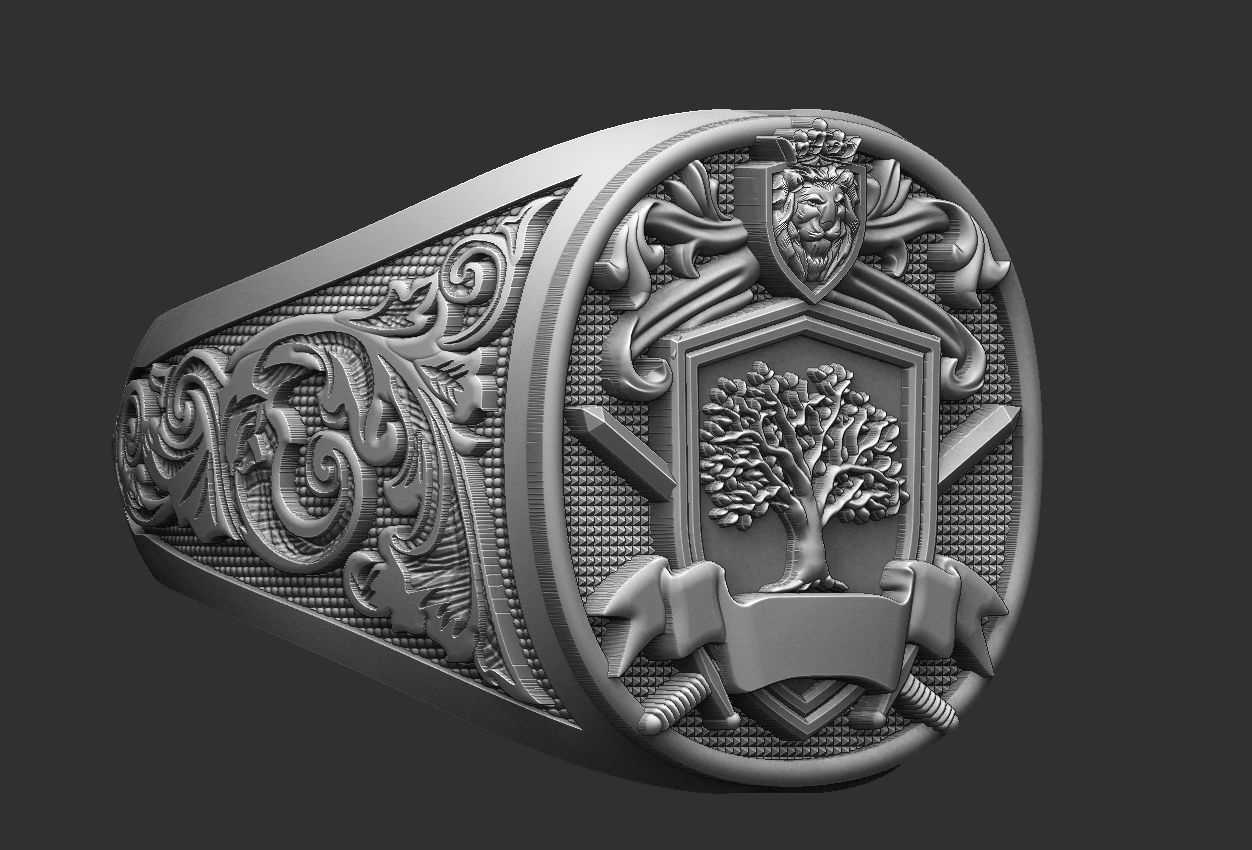 Coat of Arms Lion Tree - Brasao - Ring And Pendant 3D print model_6
