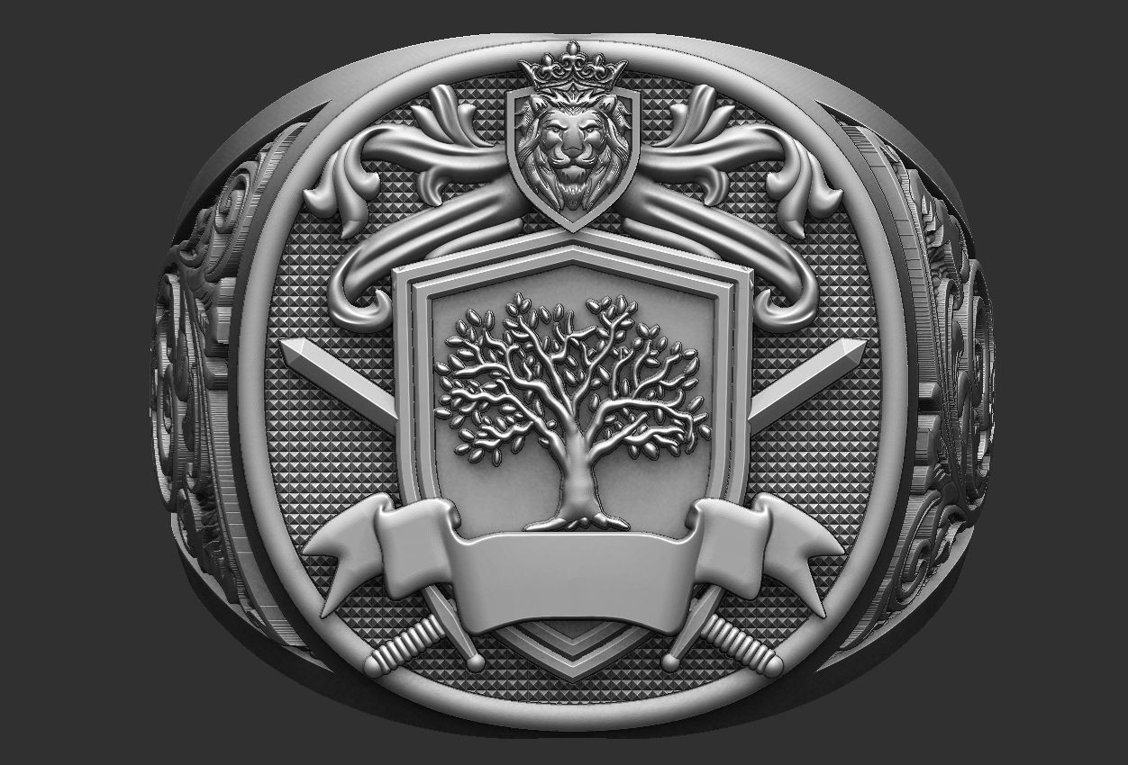Coat of Arms Lion Tree - Brasao - Ring And Pendant 3D print model_5