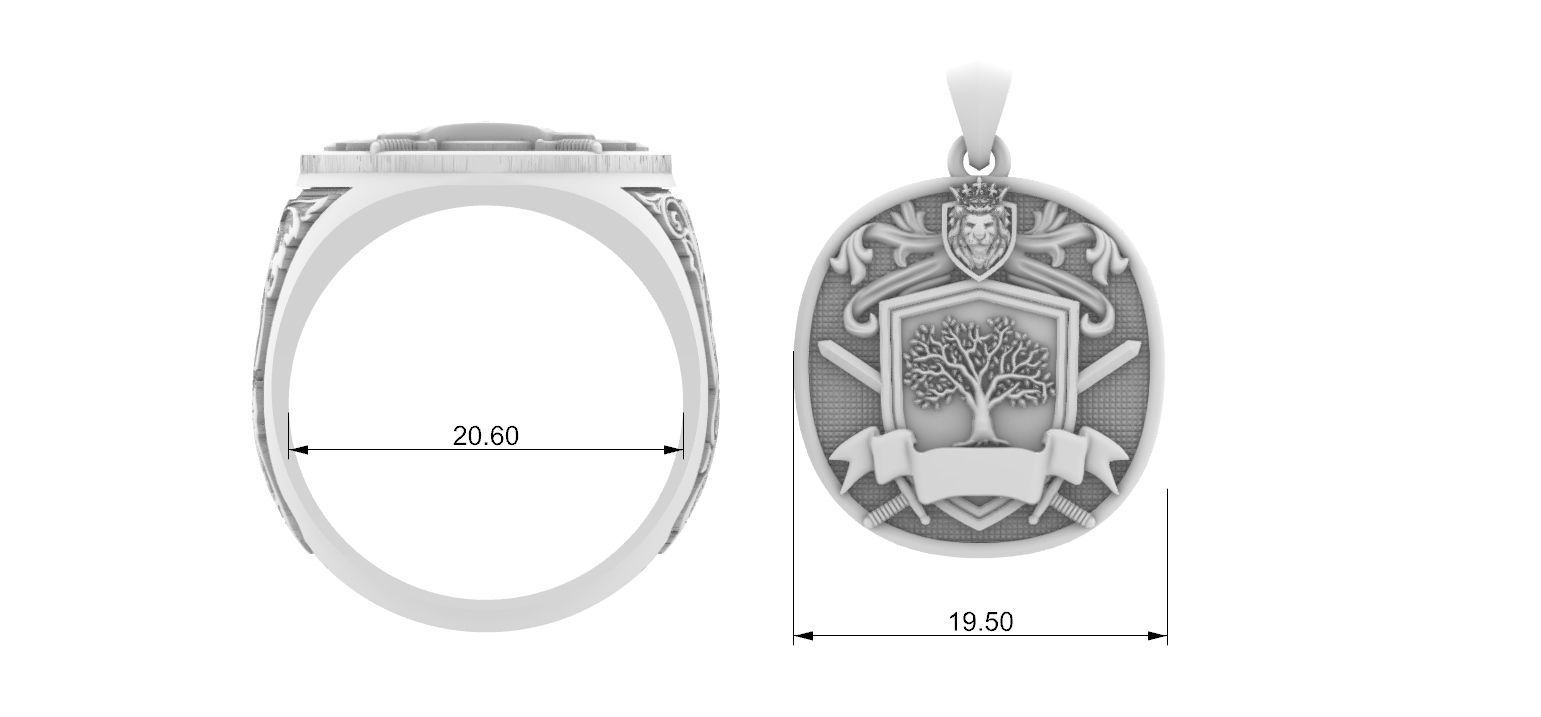 Coat of Arms Lion Tree - Brasao - Ring And Pendant 3D print model_9