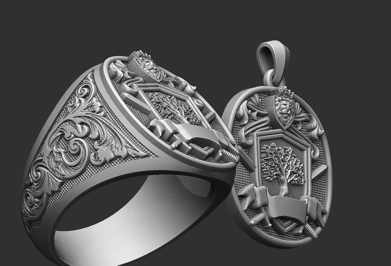 Coat of Arms Lion Tree - Brasao - Ring And Pendant 3D print model_4