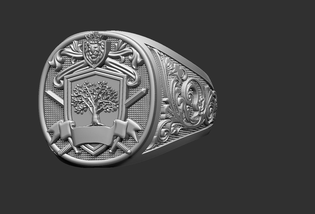 Coat of Arms Lion Tree - Brasao - Ring And Pendant 3D print model_12