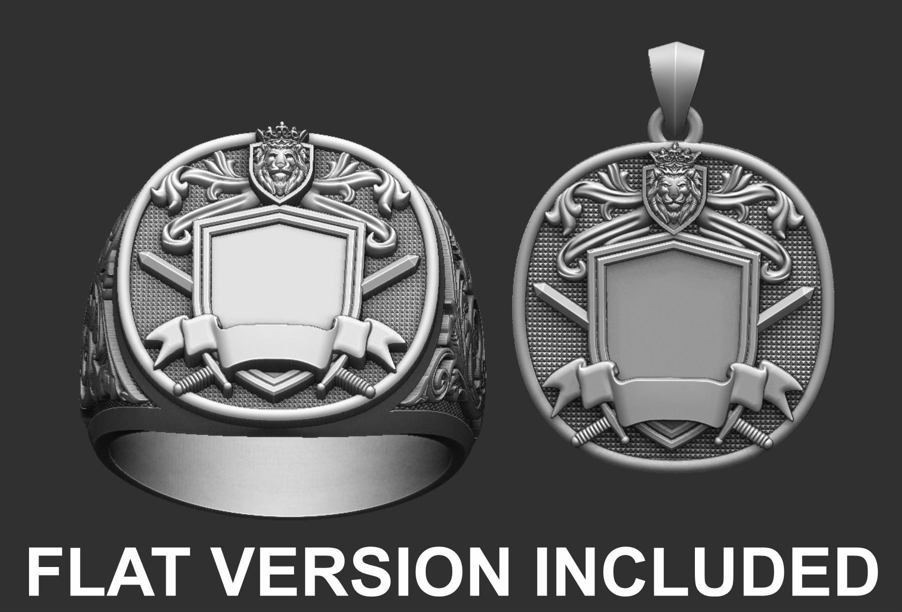 Coat of Arms Lion Tree - Brasao - Ring And Pendant 3D print model_1