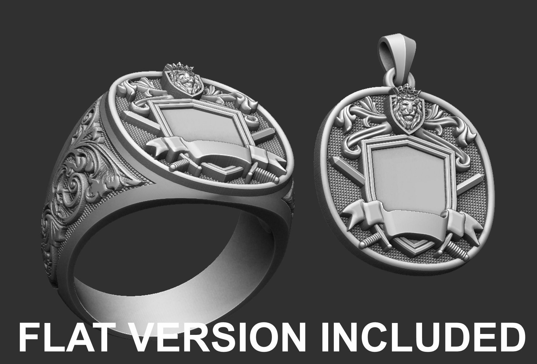 Coat of Arms Lion Tree - Brasao - Ring And Pendant 3D print model_3