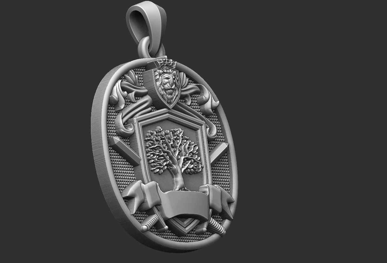Coat of Arms Lion Tree - Brasao - Ring And Pendant 3D print model_14