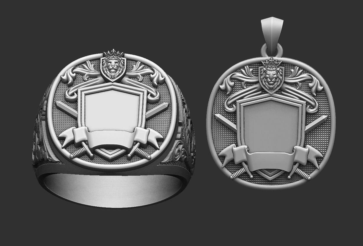 Coat of Arms Lion Tree - Brasao - Ring And Pendant 3D print model_21
