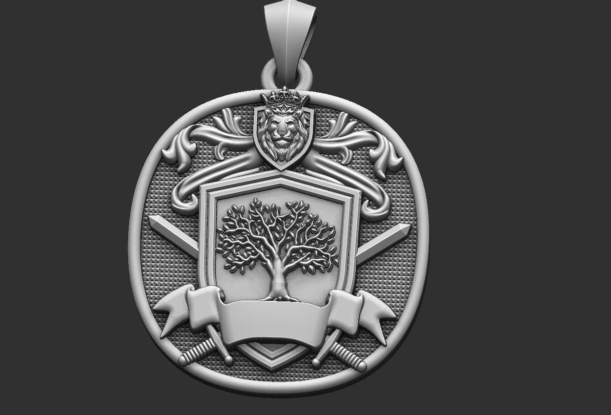 Coat of Arms Lion Tree - Brasao - Ring And Pendant 3D print model_13