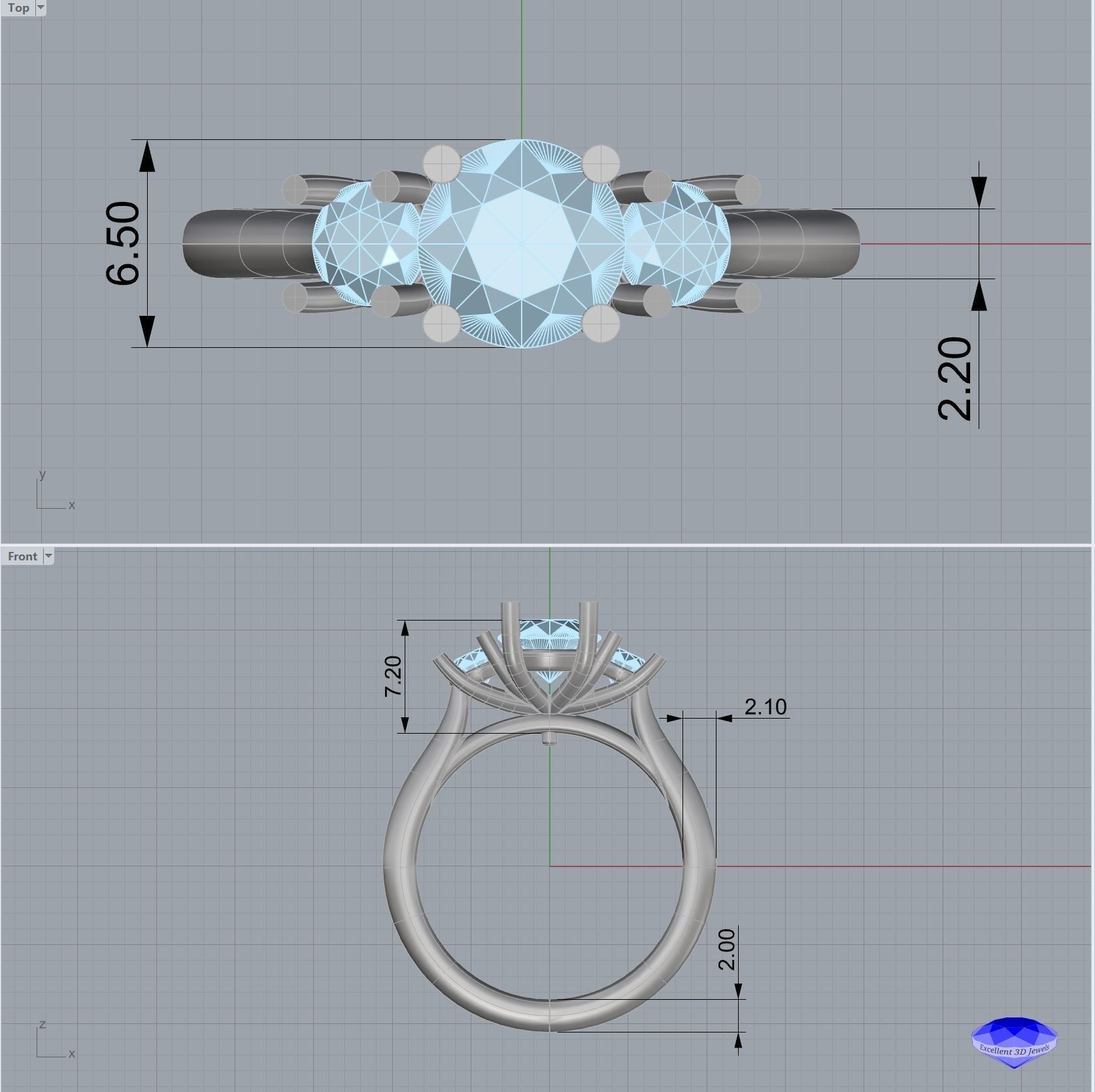 Diamond Trinity Engagement Ring  3D print model_5