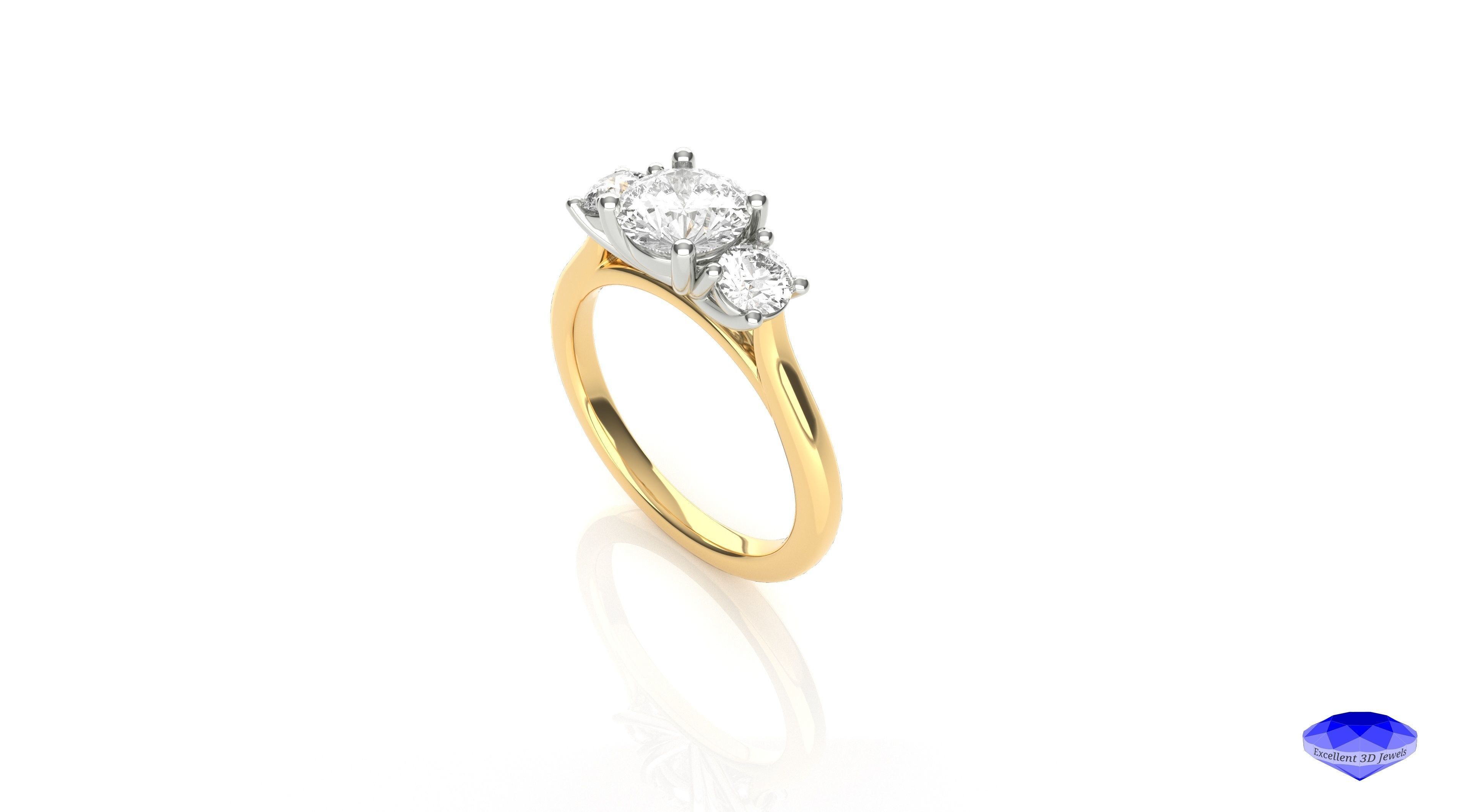 Diamond Trinity Engagement Ring  3D print model_3