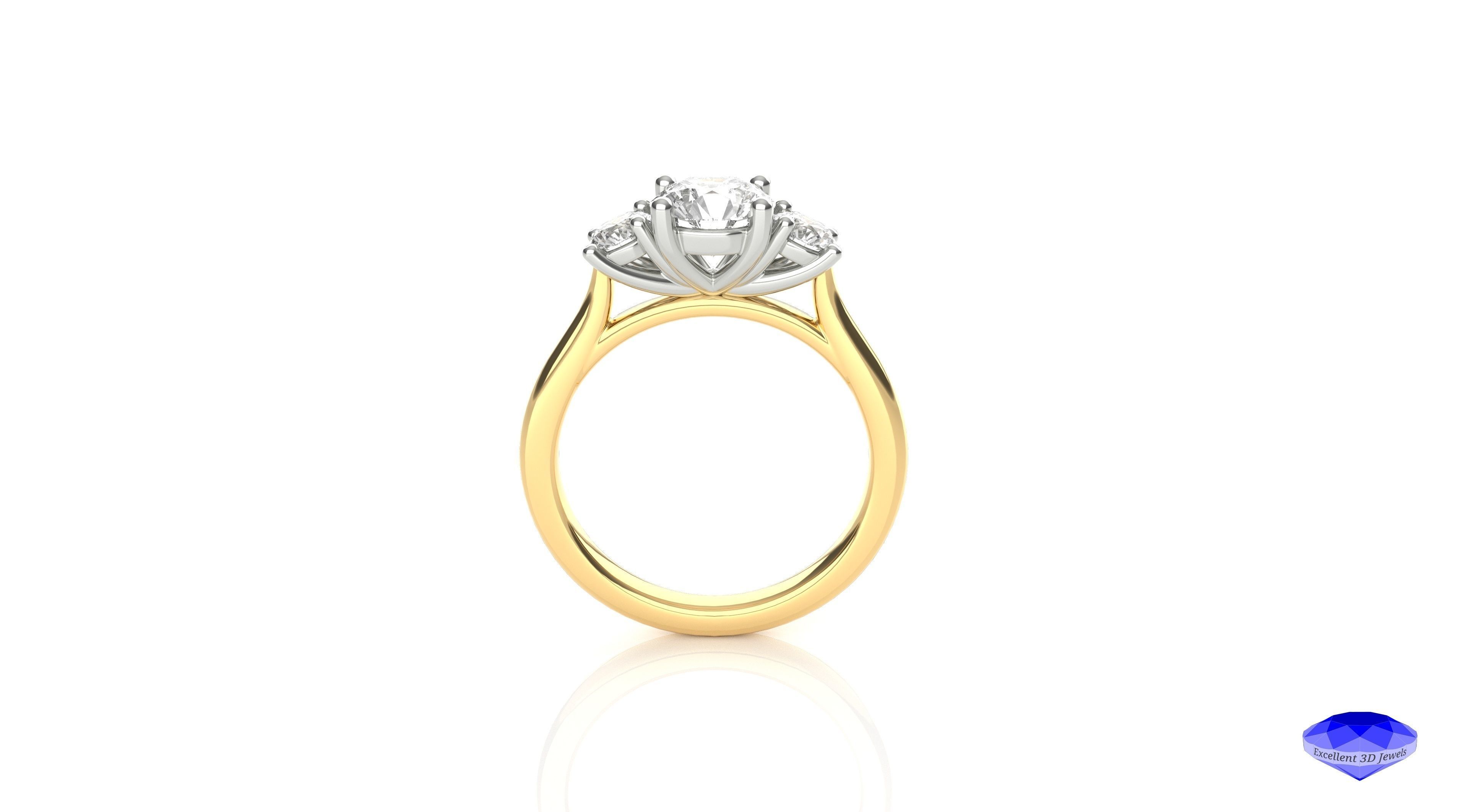 Diamond Trinity Engagement Ring  3D print model_2