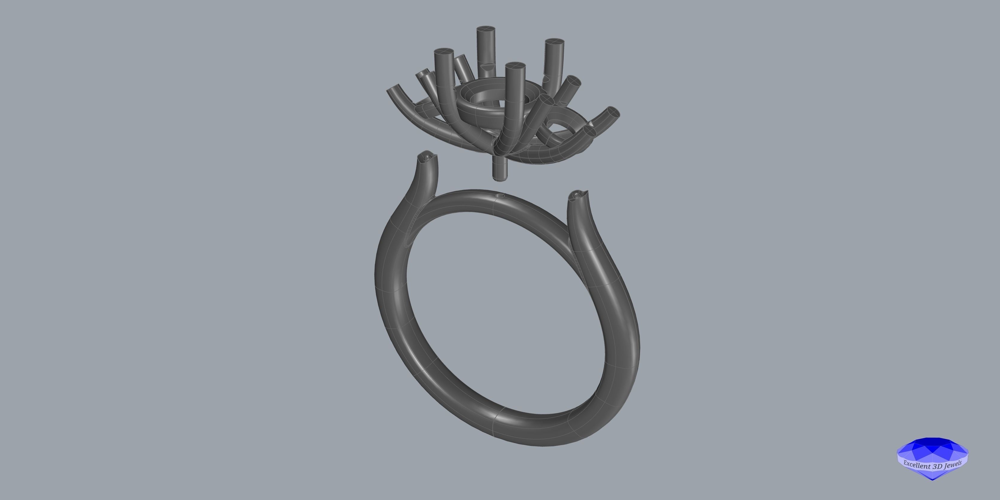 Diamond Trinity Engagement Ring  3D print model_6
