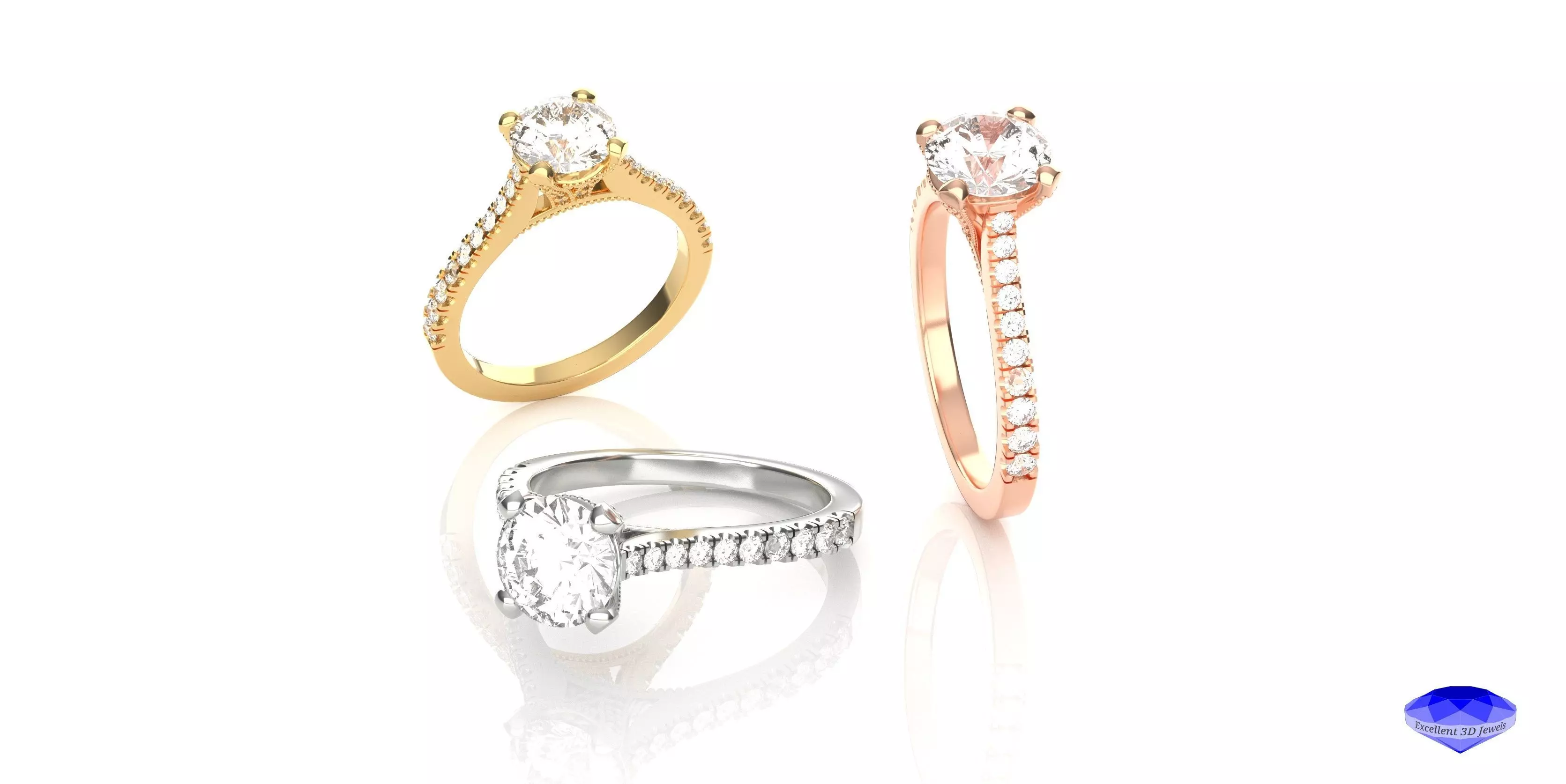 Diamond Solitaire Engagement Ring 3D print model_0