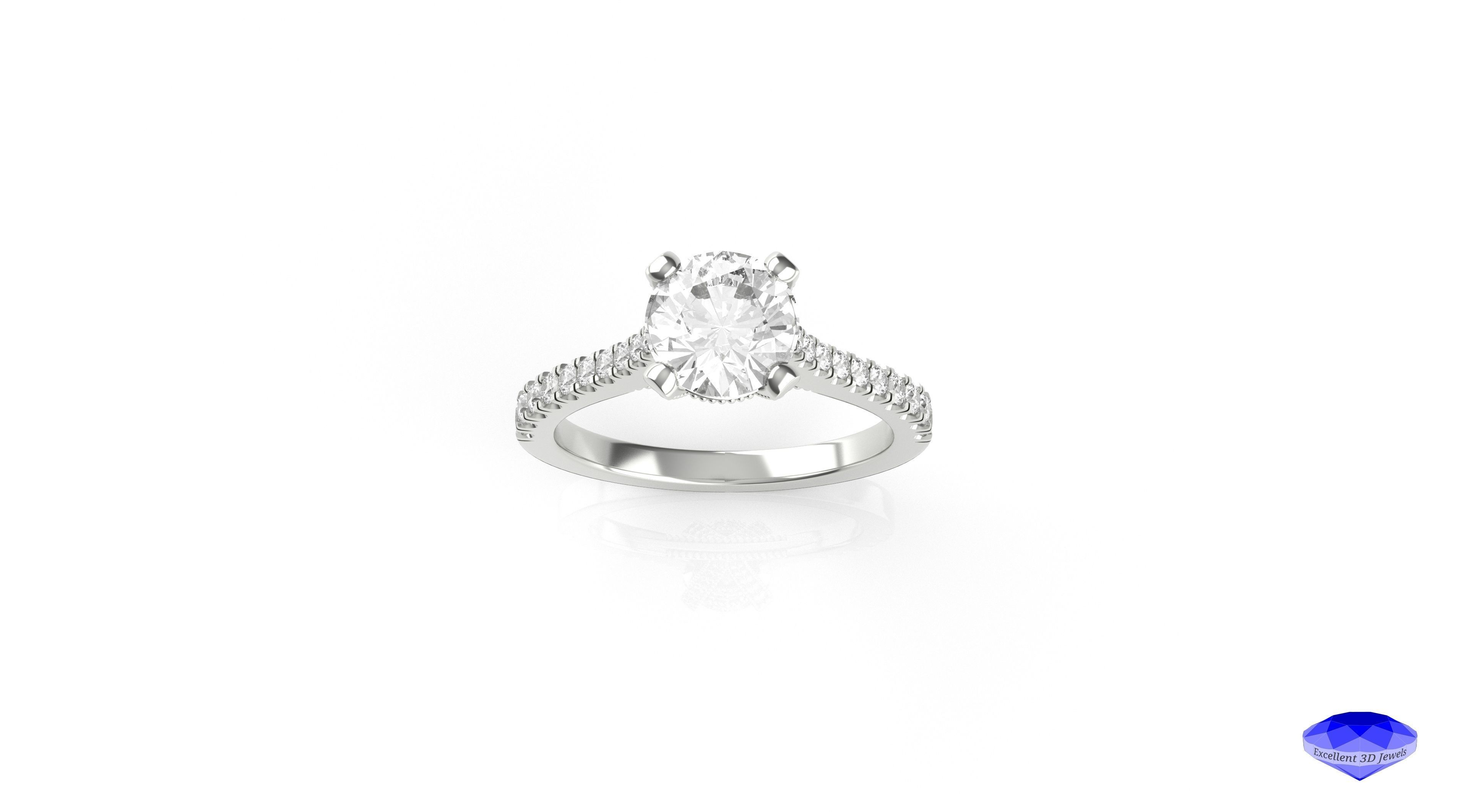 Diamond Solitaire Engagement Ring 3D print model_1