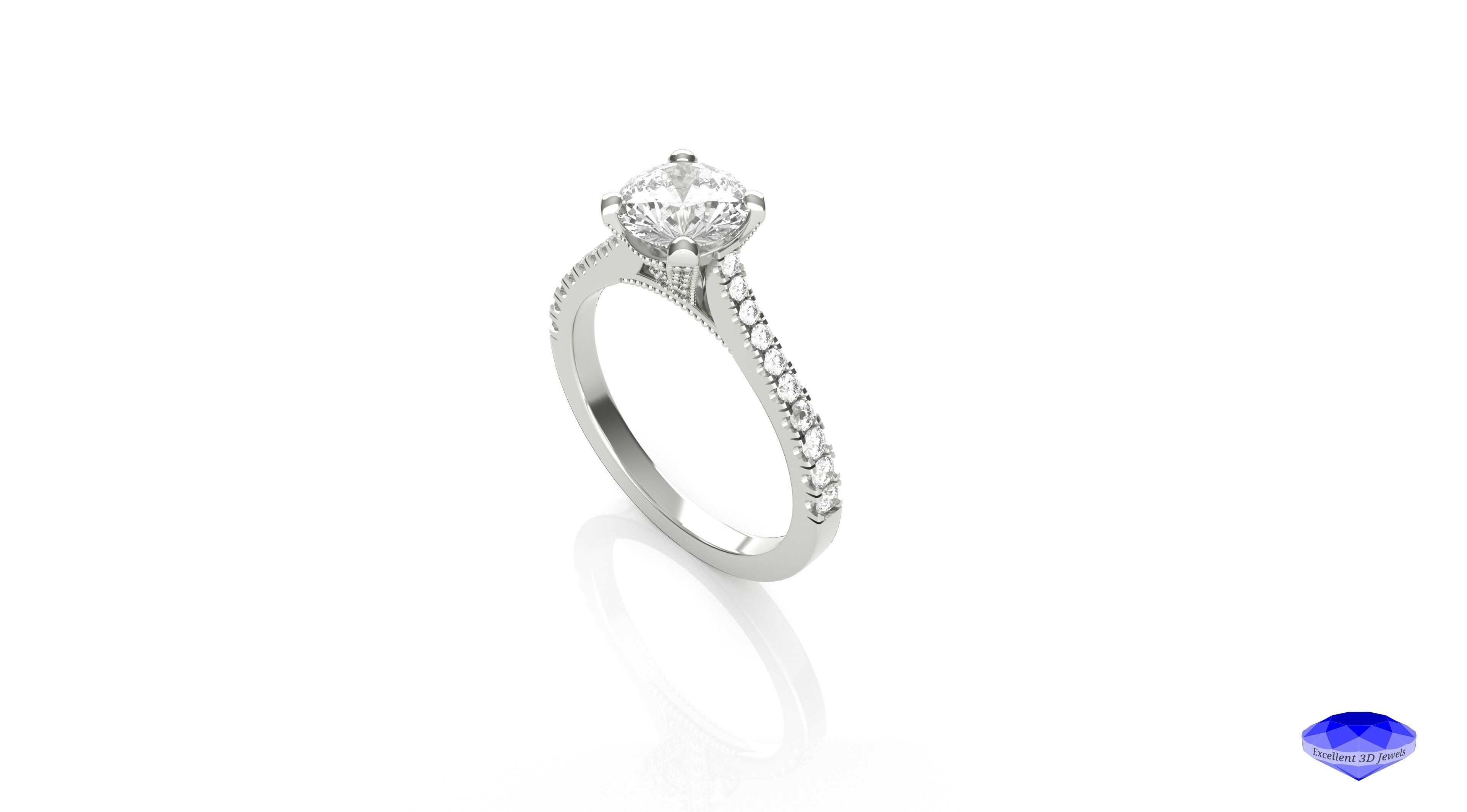 Diamond Solitaire Engagement Ring 3D print model_3