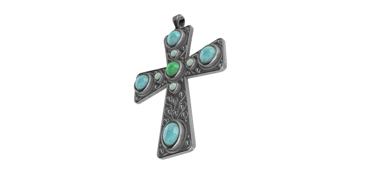 Cabochon Cross Pendant 3D print model_13