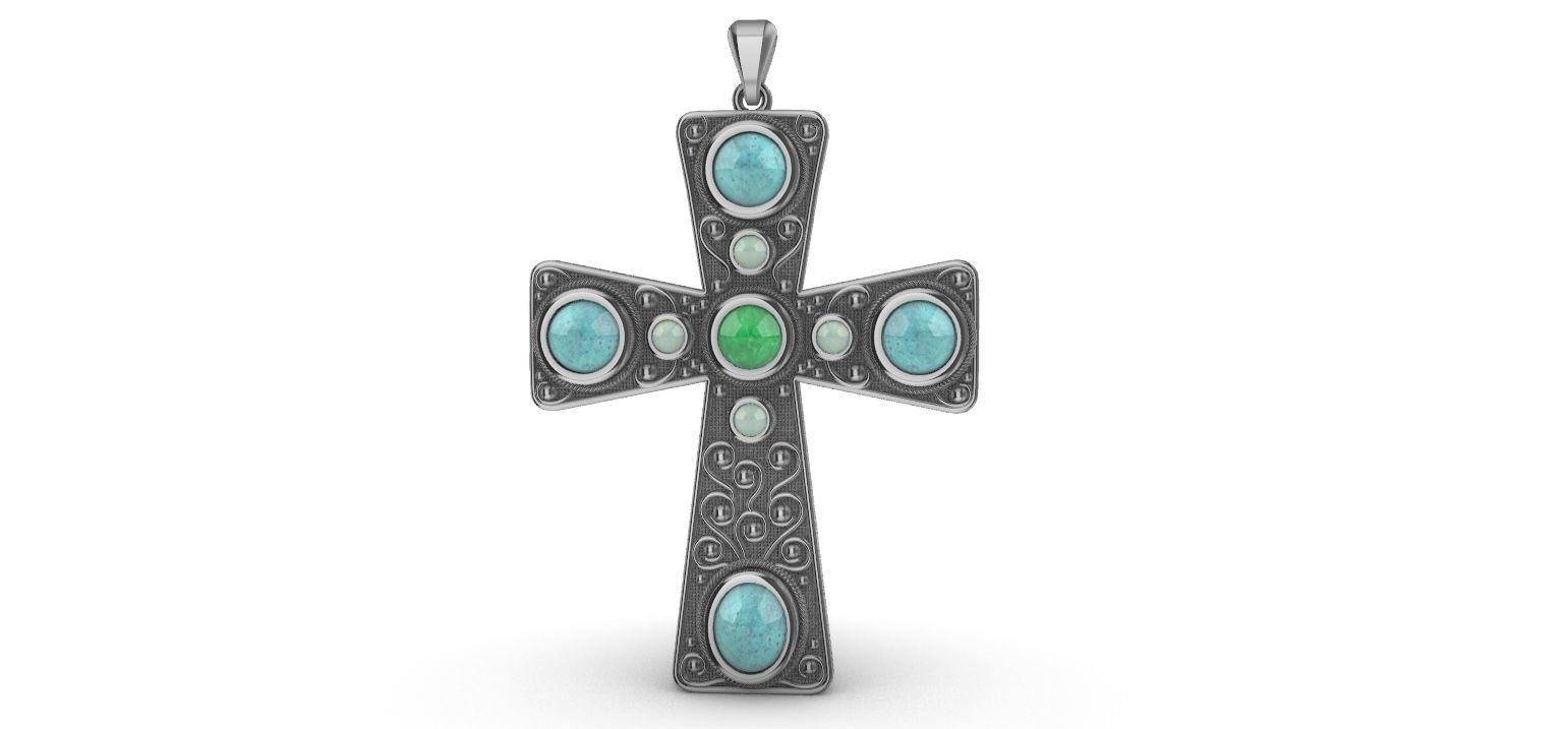 Cabochon Cross Pendant 3D print model_1