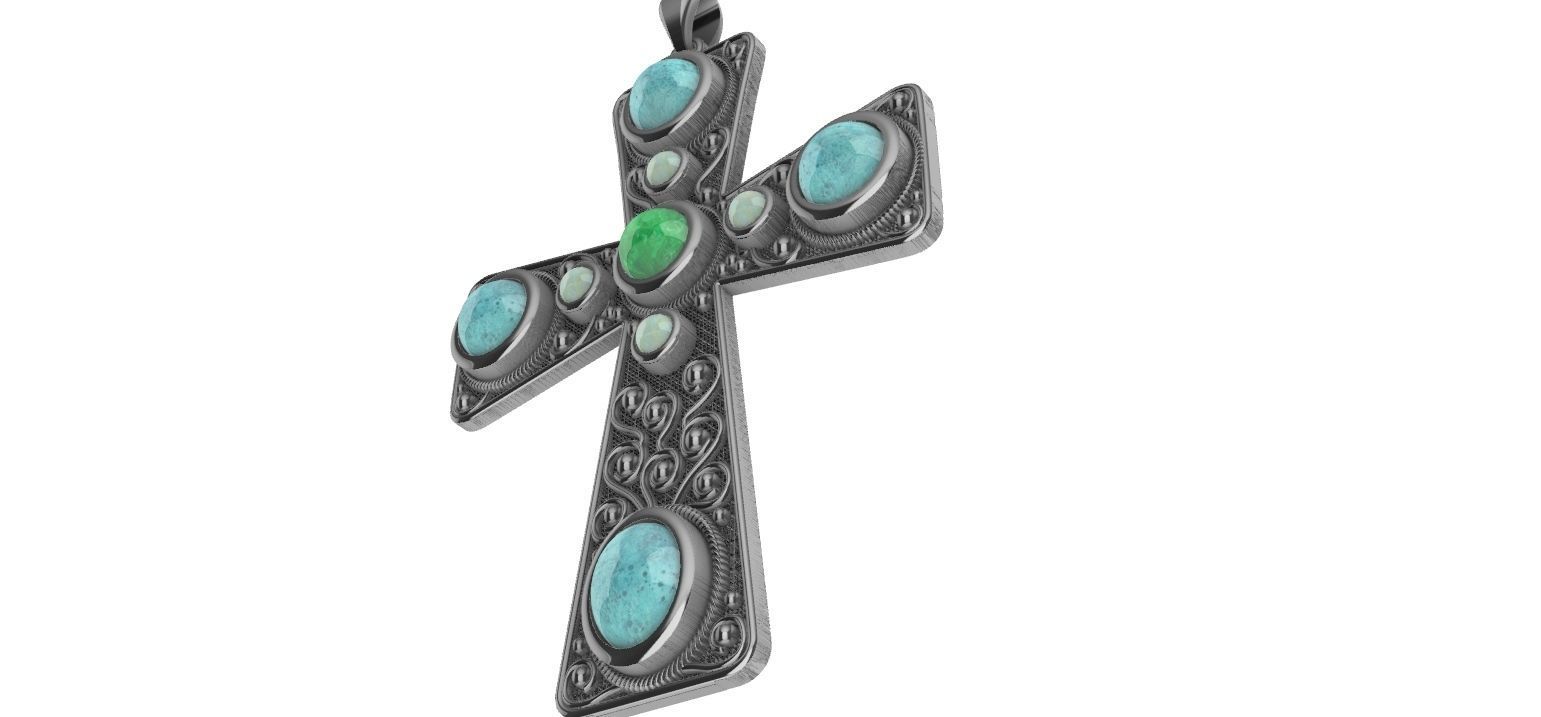 Cabochon Cross Pendant 3D print model_20