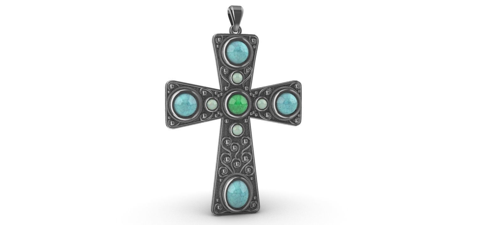 Cabochon Cross Pendant 3D print model_2
