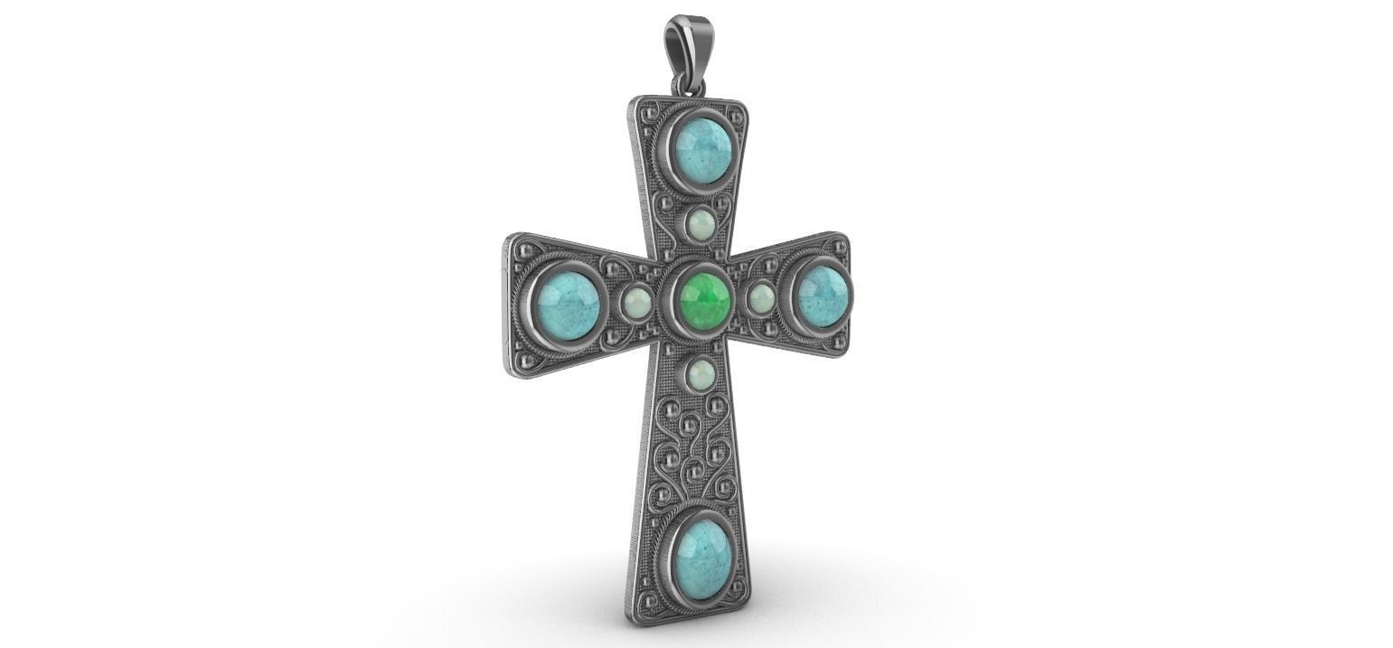 Cabochon Cross Pendant 3D print model_3