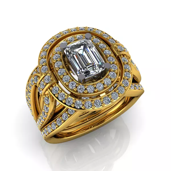 1 Carat Emerald Cut Modern Fashion Halo Ring 3D print model