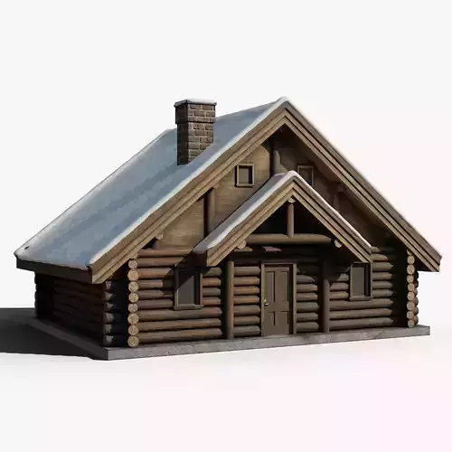 Snowed wood cabin house