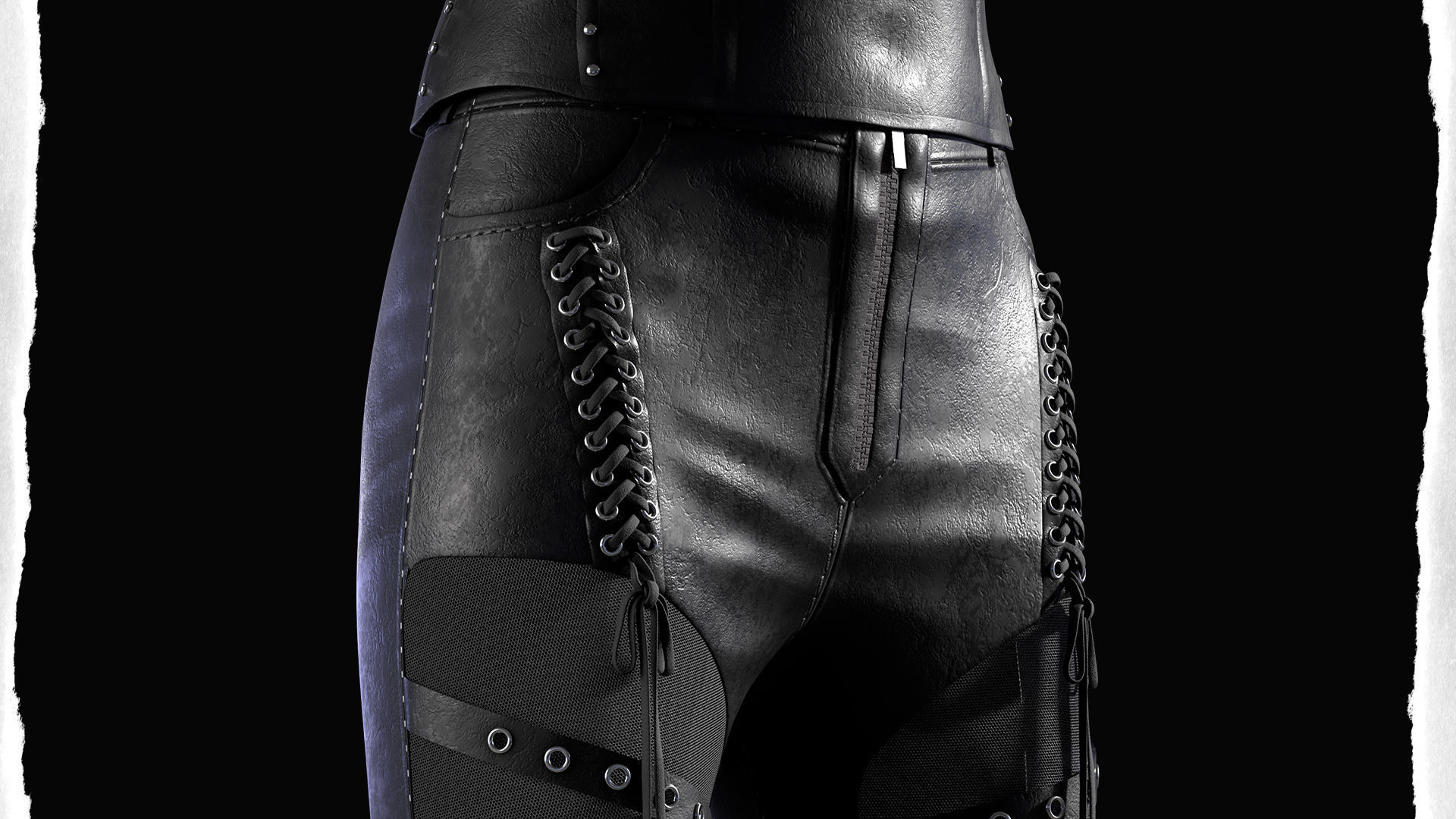 Women Black Gothic Punk Coat-Pants-Tshirt-Corset Low-poly 3D model_7