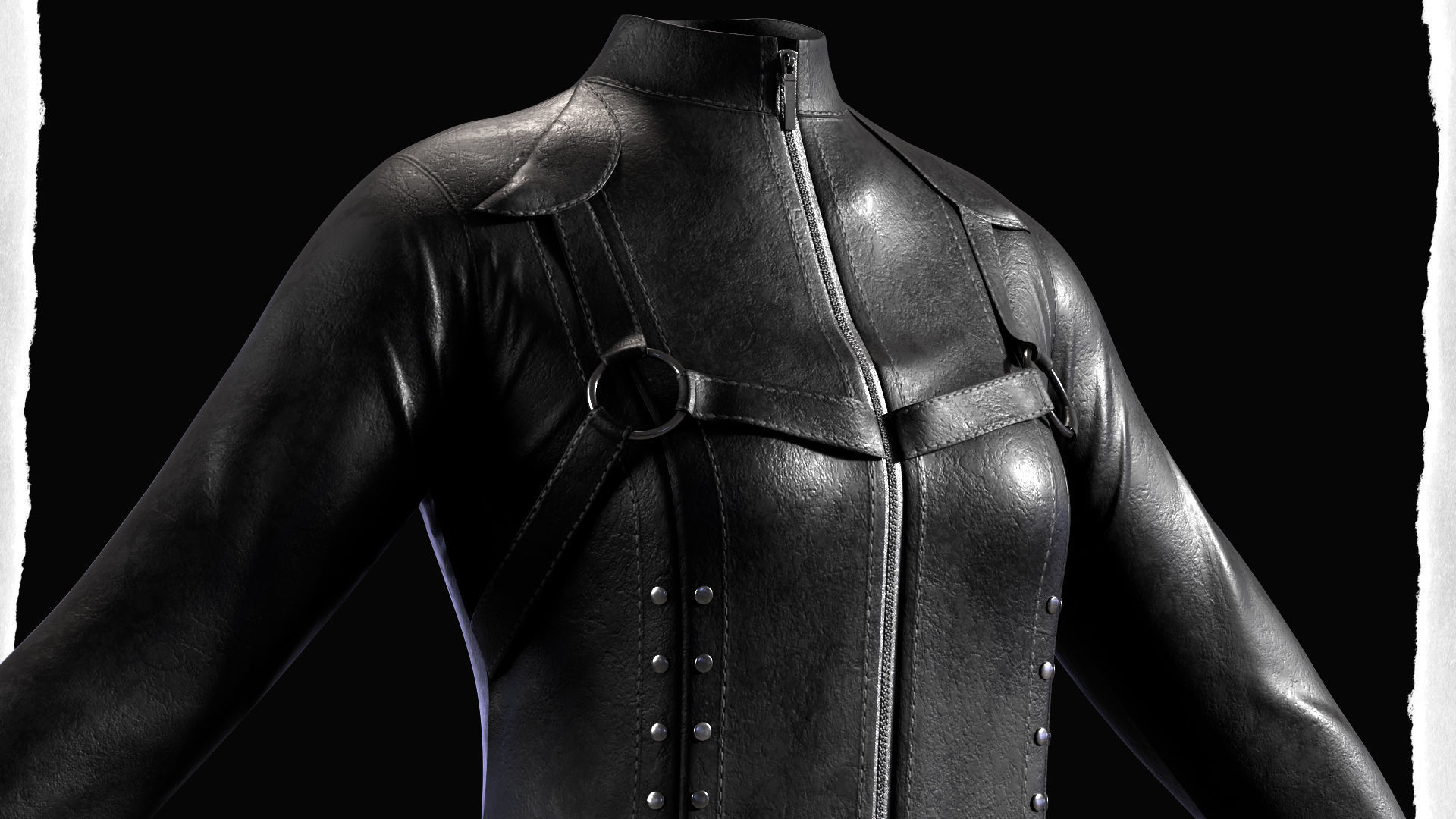 Women Black Gothic Punk Coat-Pants-Tshirt-Corset Low-poly 3D model_6