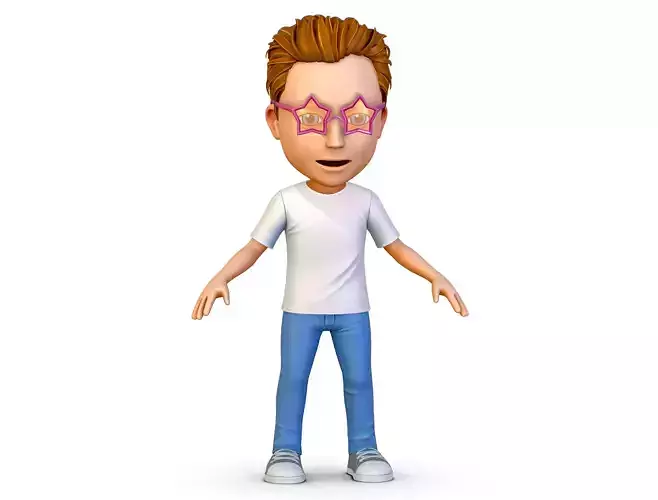 Young Man Boy T-Shirt Jeans Sneakers Hairstyle