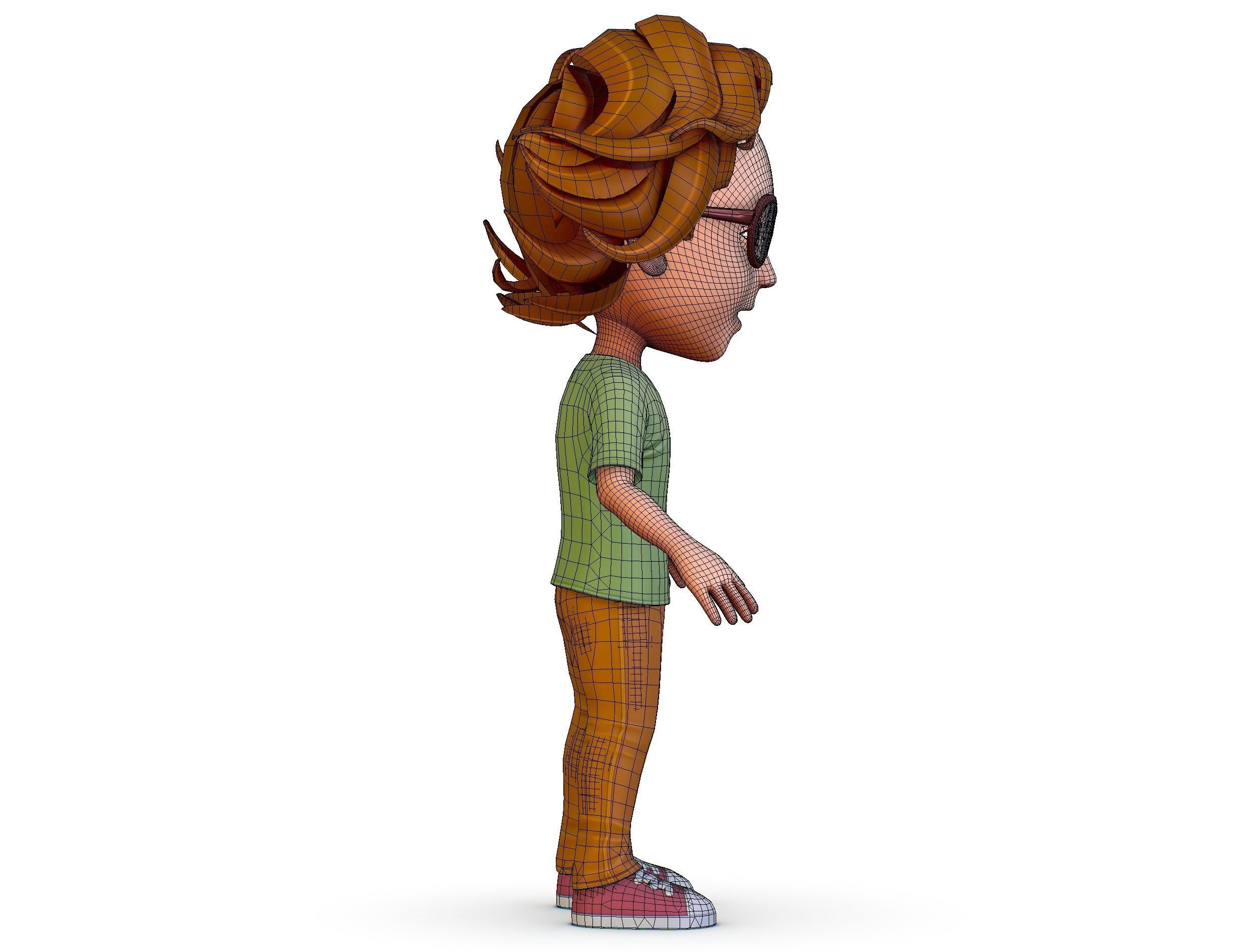 Young Man Boy T-Shirt Jeans Sneakers Hairstyle 3D model_13