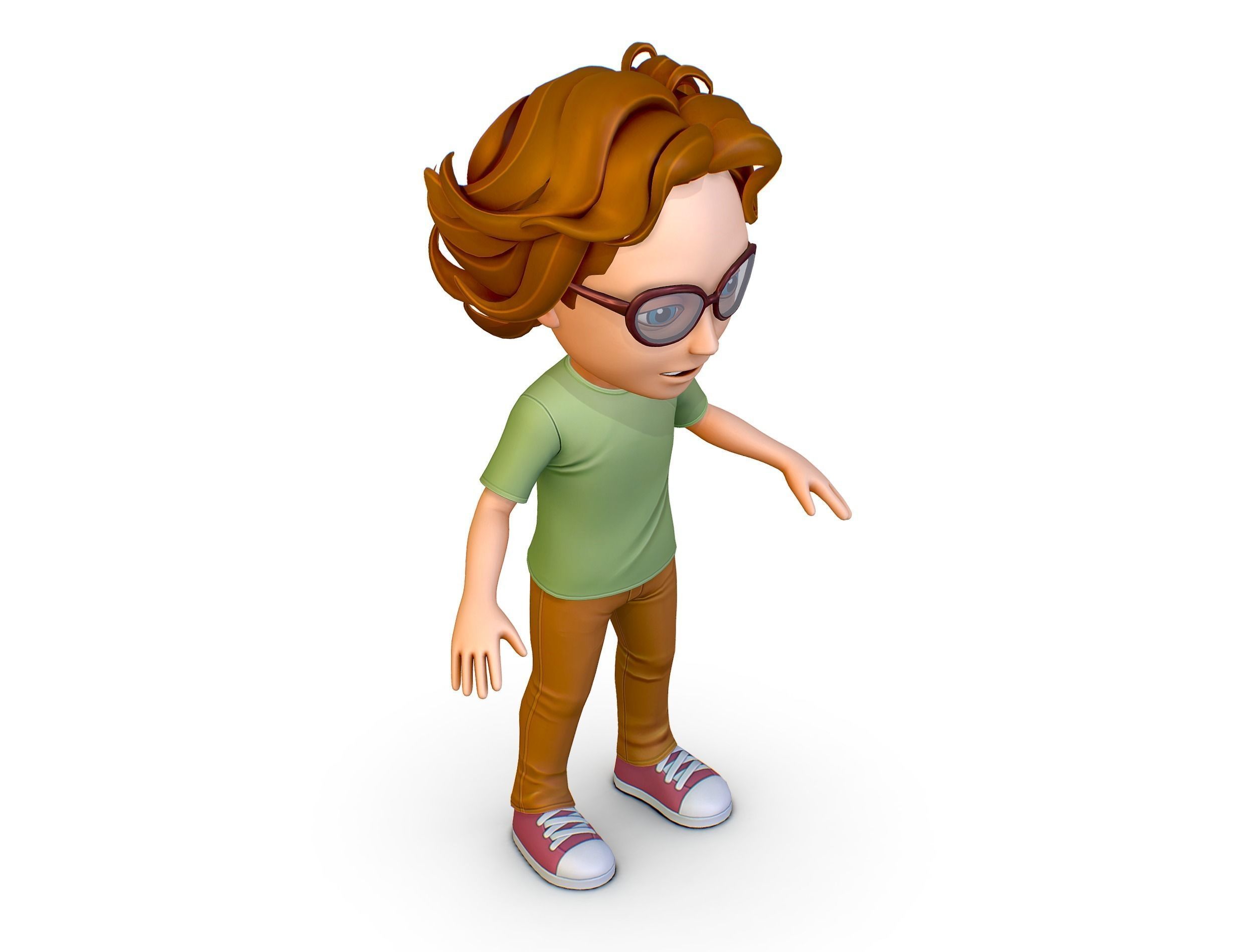 Young Man Boy T-Shirt Jeans Sneakers Hairstyle 3D model_4