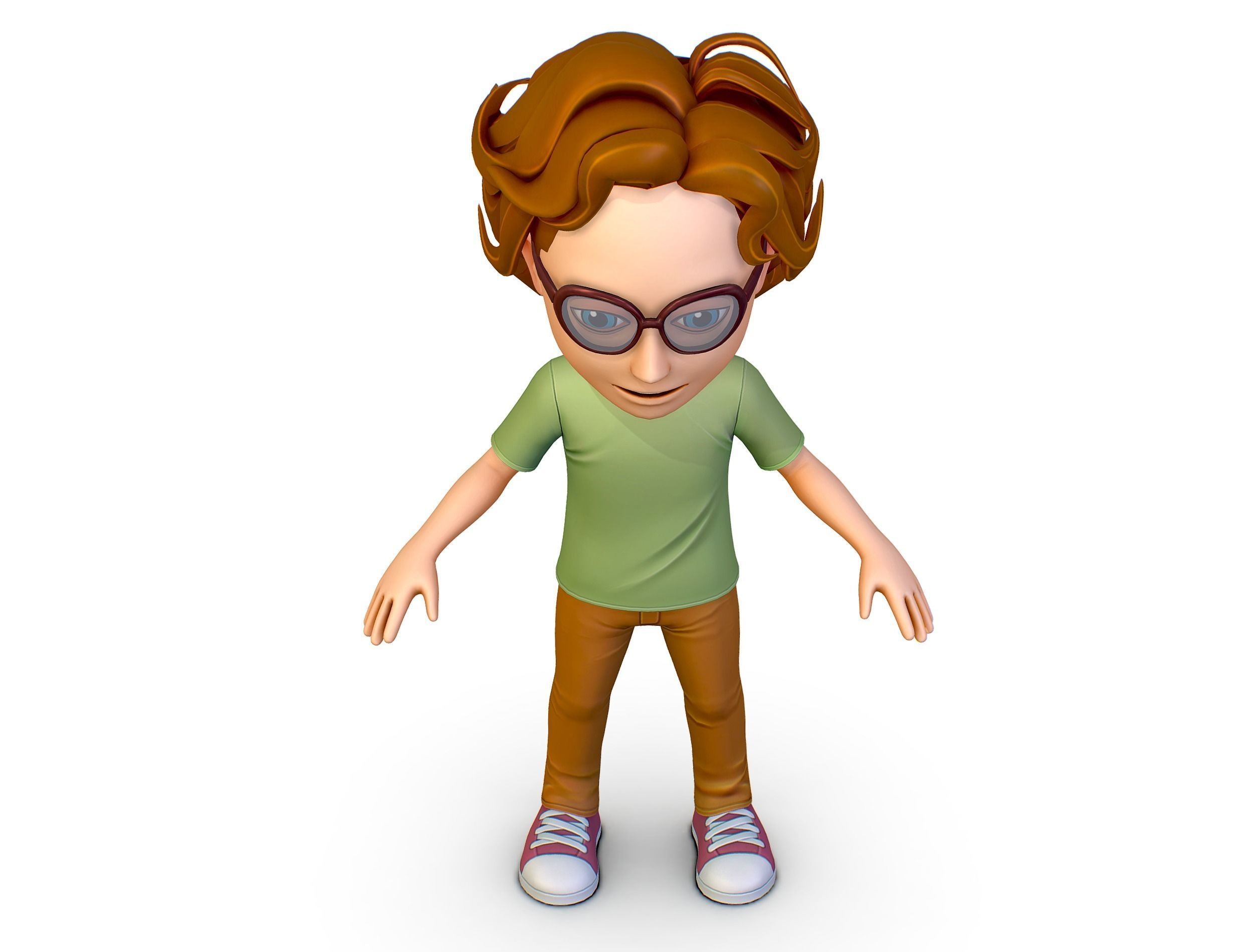 Young Man Boy T-Shirt Jeans Sneakers Hairstyle 3D model_7