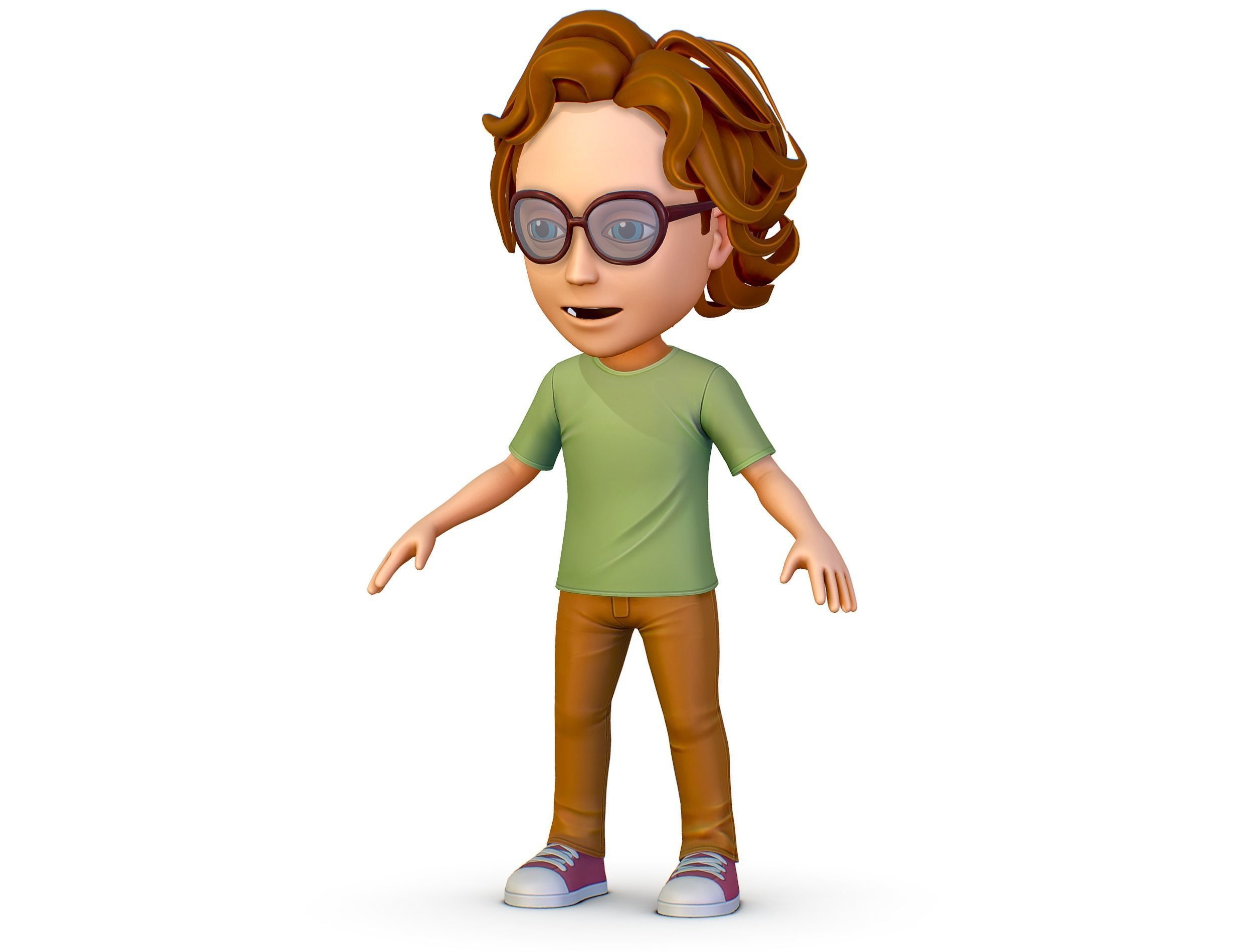 Young Man Boy T-Shirt Jeans Sneakers Hairstyle 3D model_1