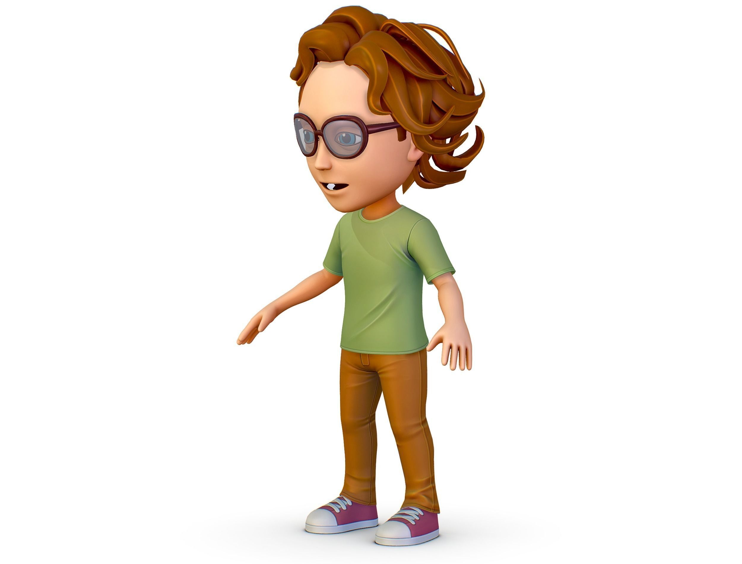 Young Man Boy T-Shirt Jeans Sneakers Hairstyle 3D model_2