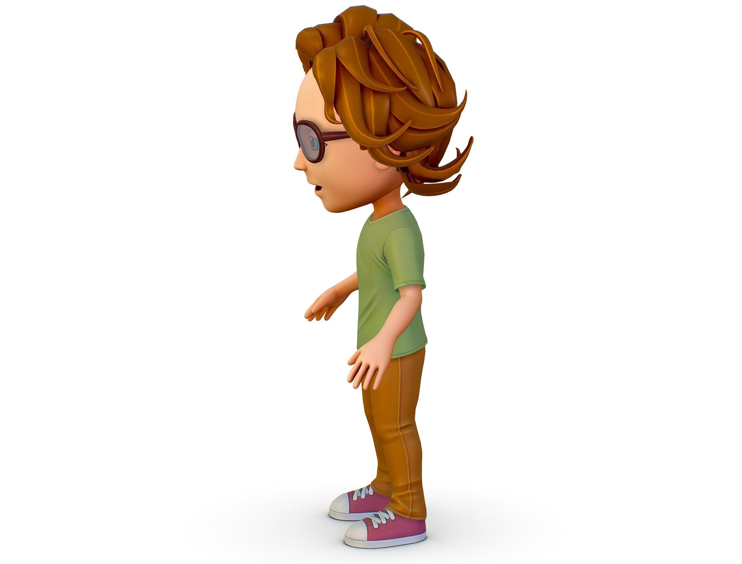 Young Man Boy T-Shirt Jeans Sneakers Hairstyle 3D model_3