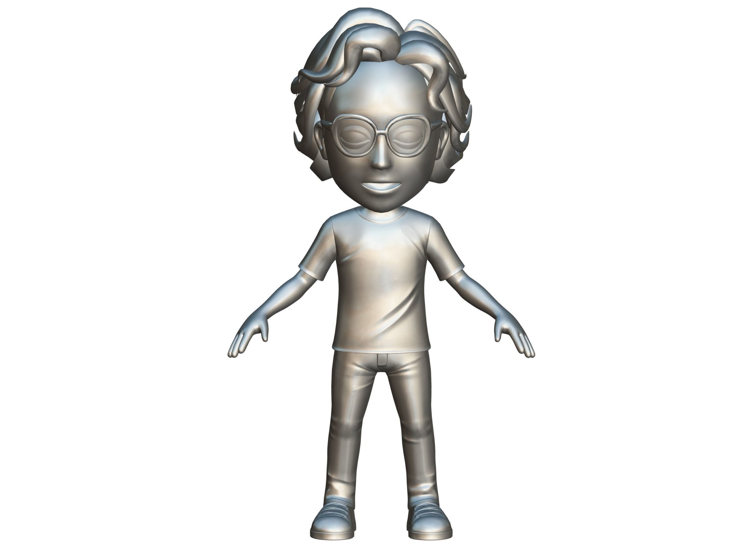 Young Man Boy T-Shirt Jeans Sneakers Hairstyle 3D model_14