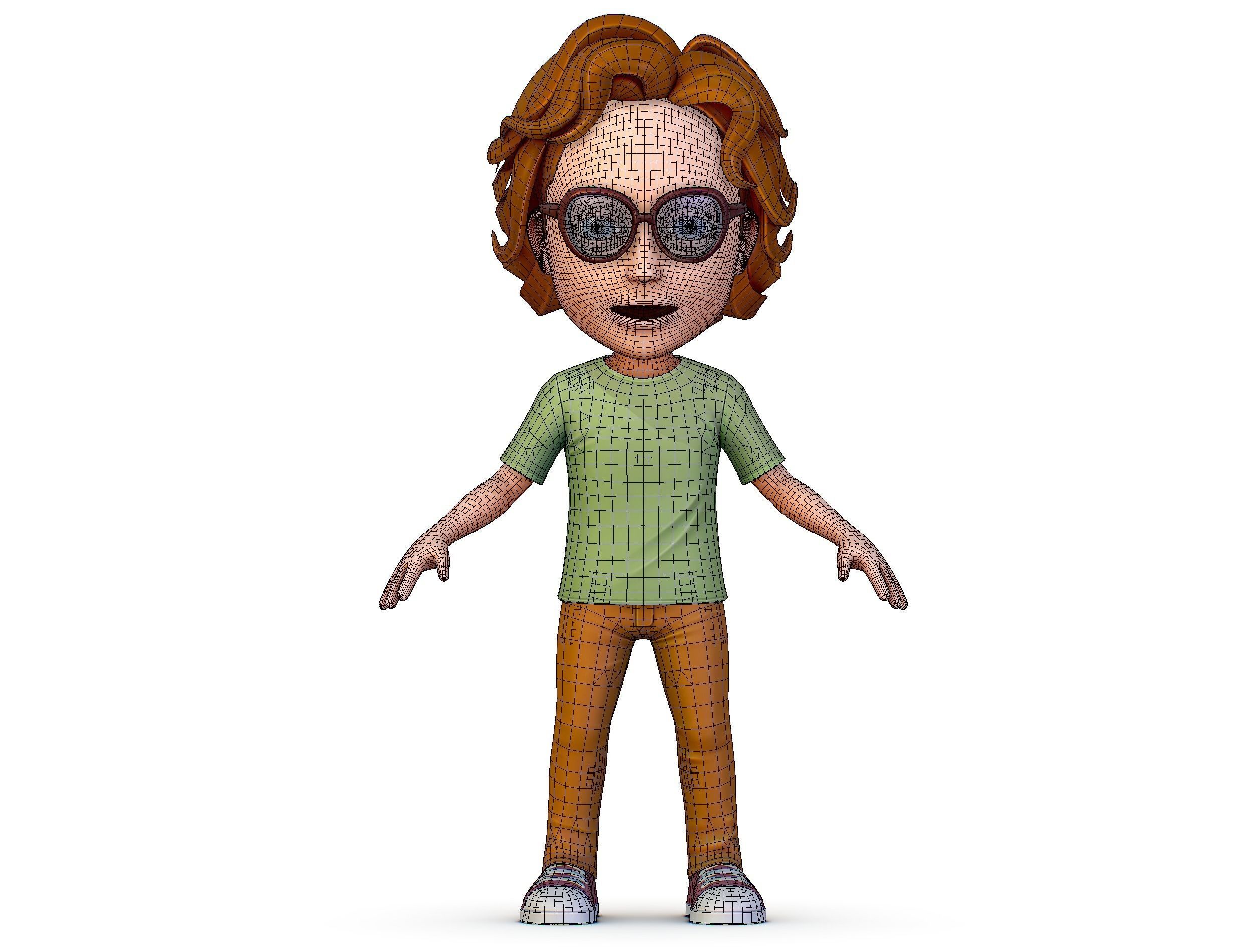 Young Man Boy T-Shirt Jeans Sneakers Hairstyle 3D model_12