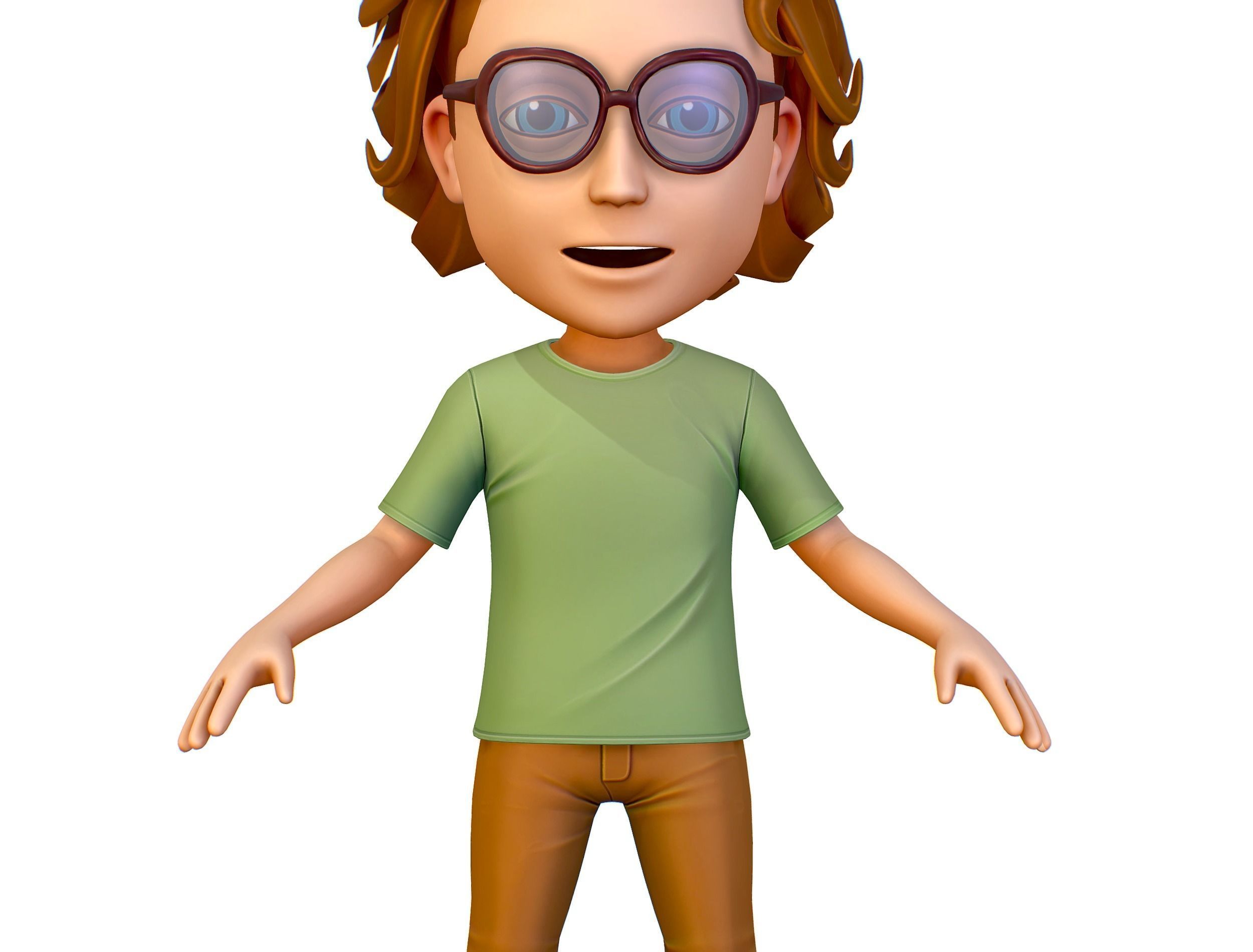 Young Man Boy T-Shirt Jeans Sneakers Hairstyle 3D model_9