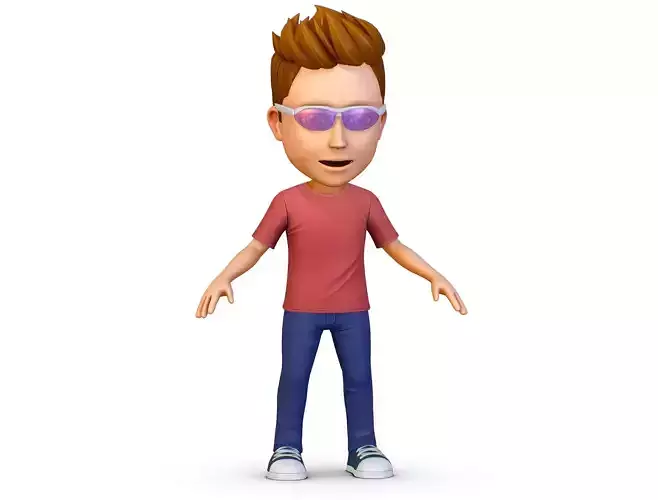 Young Man Boy T-Shirt Jeans Sneakers Hairstyle