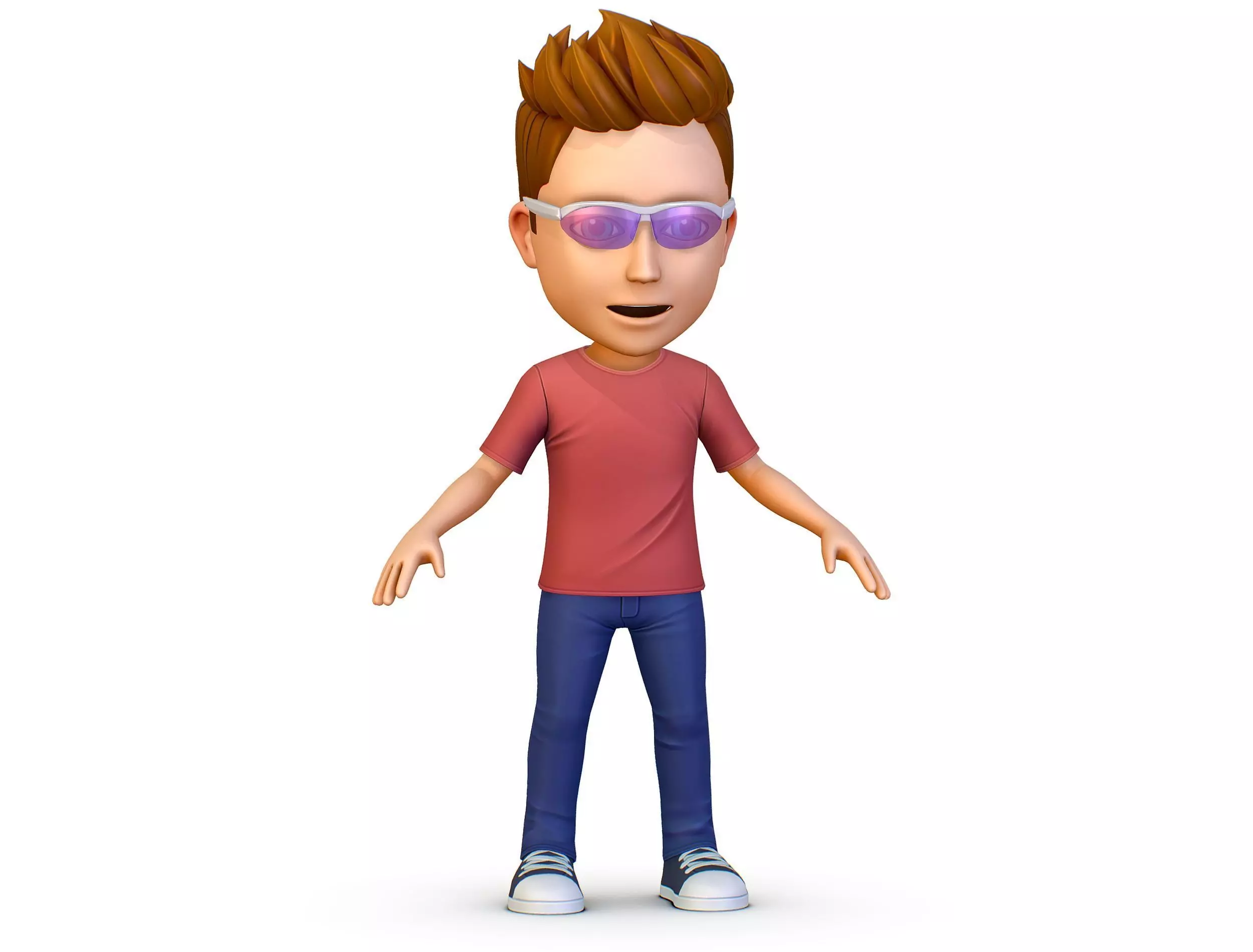 Young Man Boy T-Shirt Jeans Sneakers Hairstyle 3D model