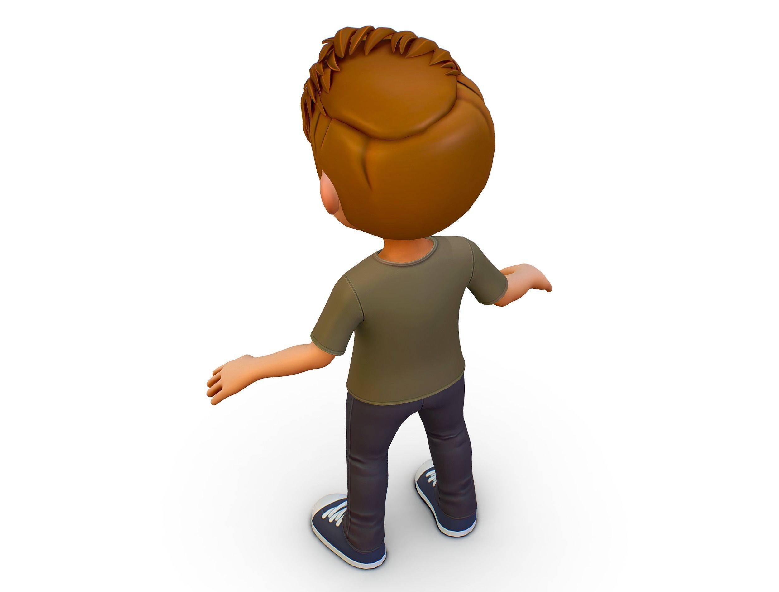 Young Man Boy T-Shirt Jeans Sneakers Hairstyle 3D model_4
