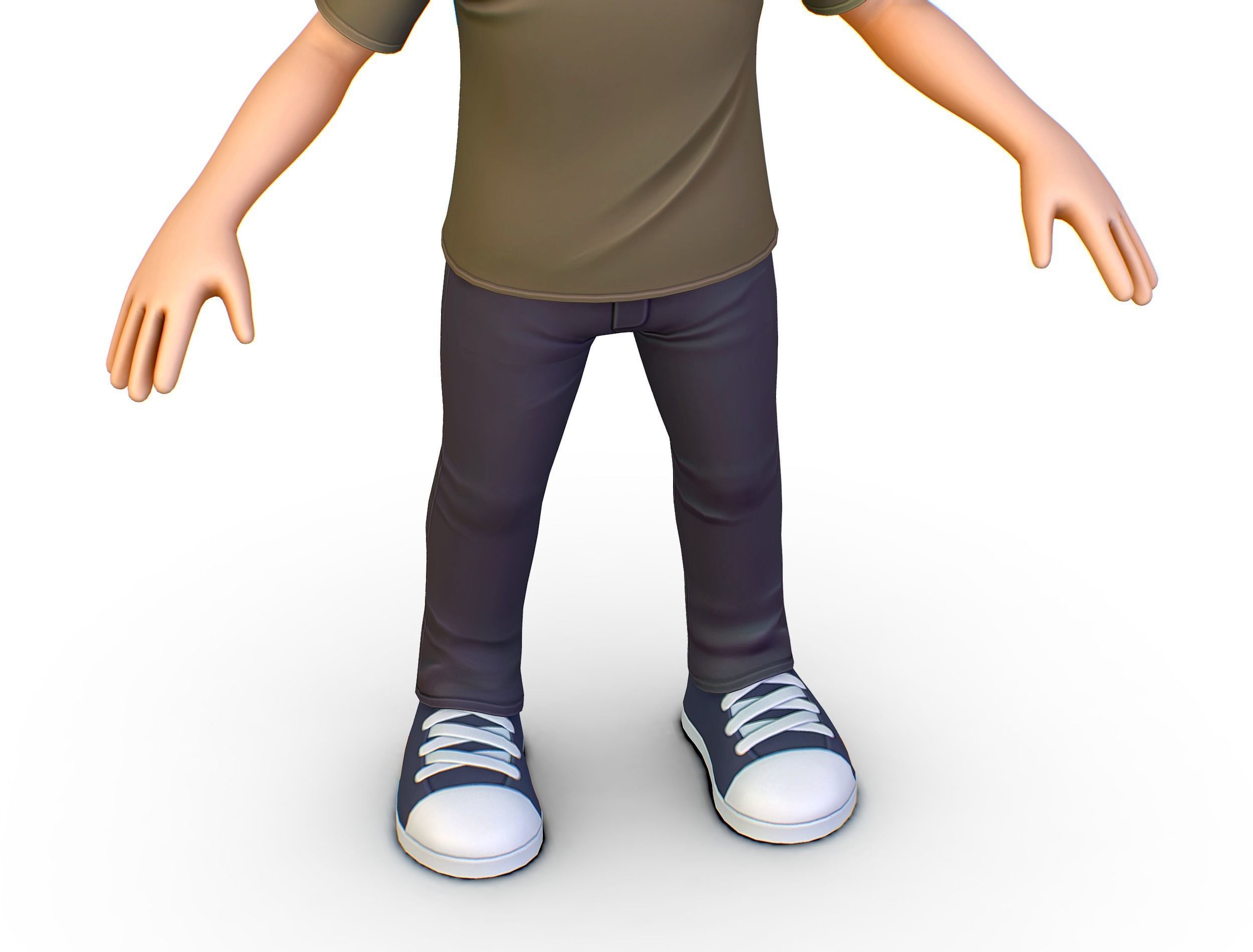 Young Man Boy T-Shirt Jeans Sneakers Hairstyle 3D model_11