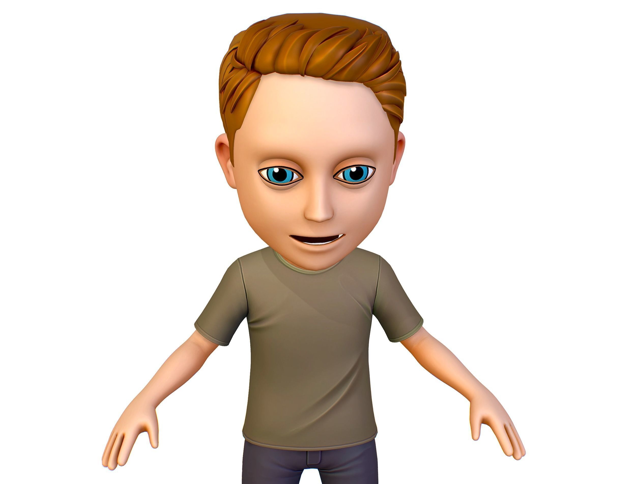 Young Man Boy T-Shirt Jeans Sneakers Hairstyle 3D model_10