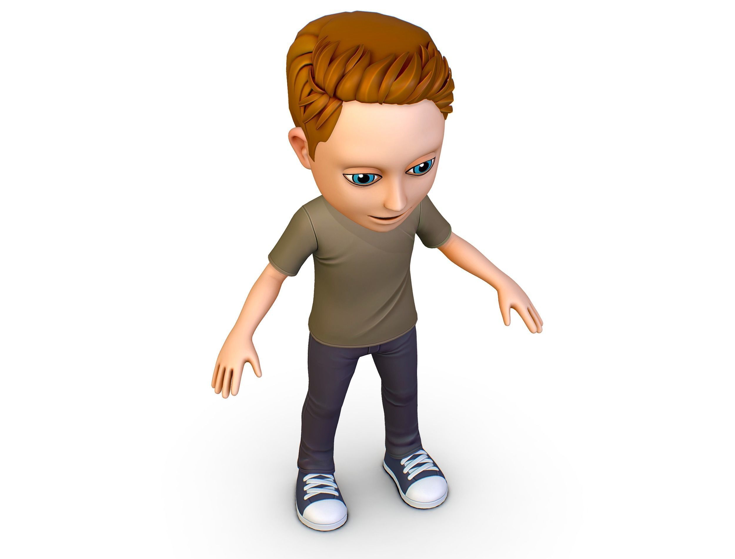 Young Man Boy T-Shirt Jeans Sneakers Hairstyle 3D model_7