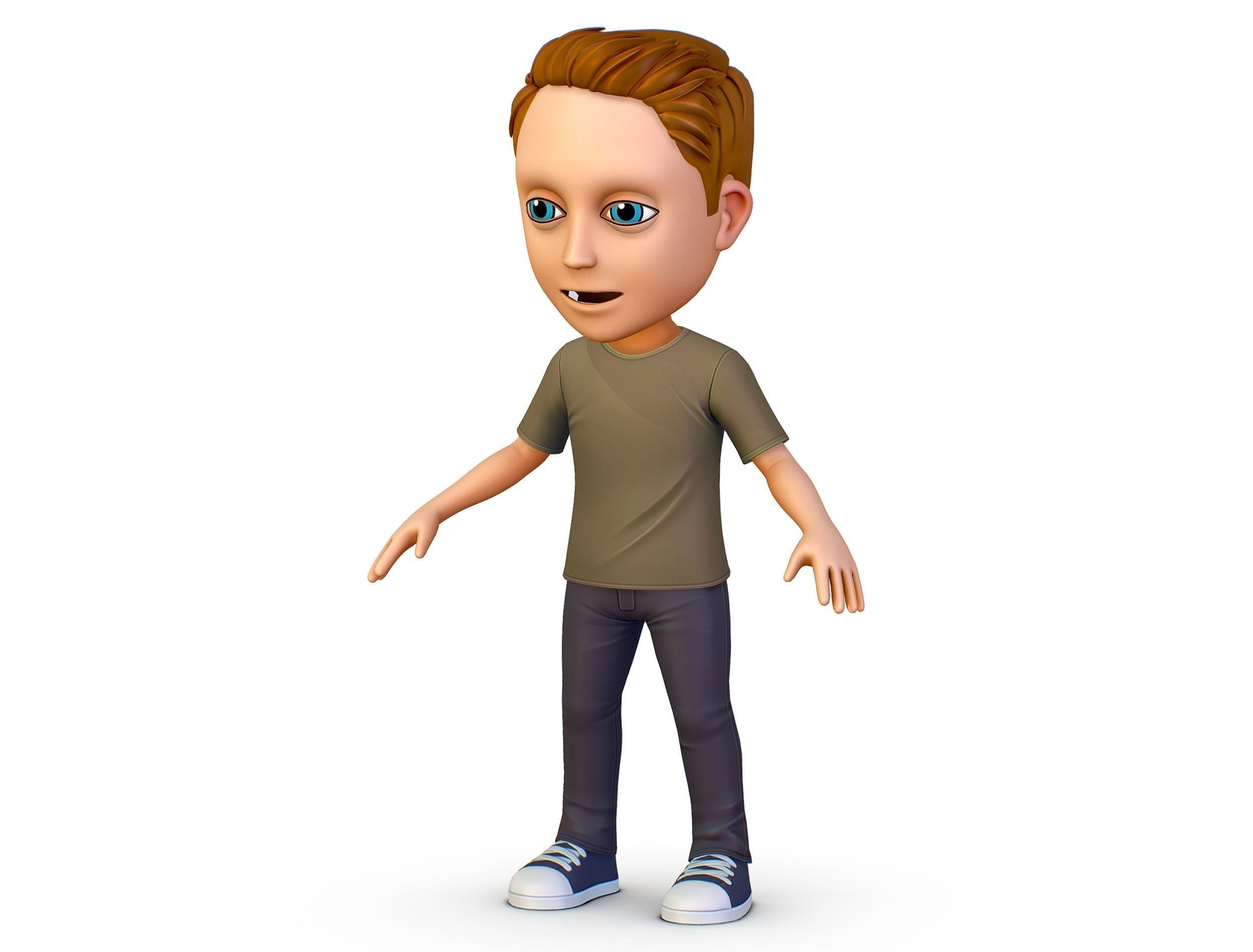 Young Man Boy T-Shirt Jeans Sneakers Hairstyle 3D model_1