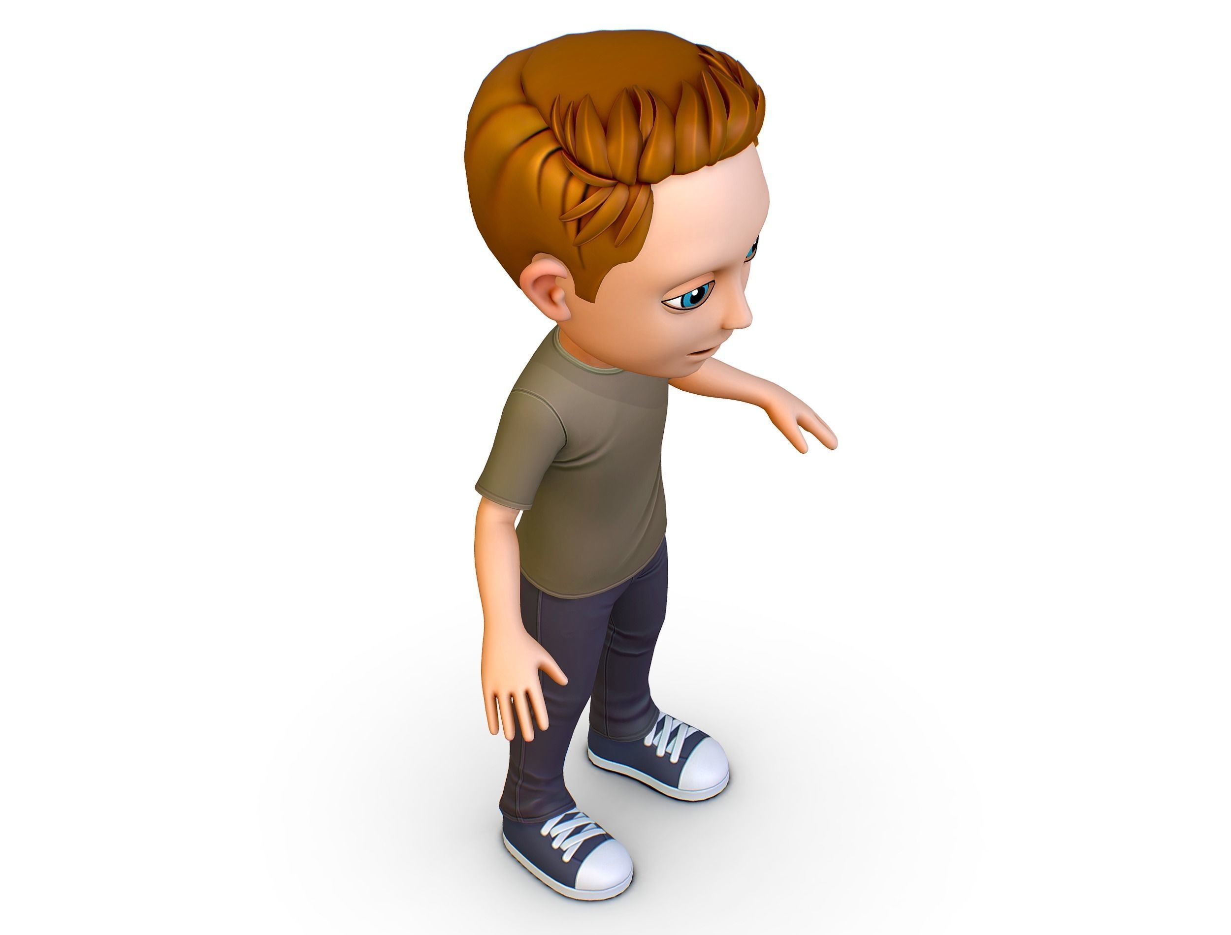 Young Man Boy T-Shirt Jeans Sneakers Hairstyle 3D model_6