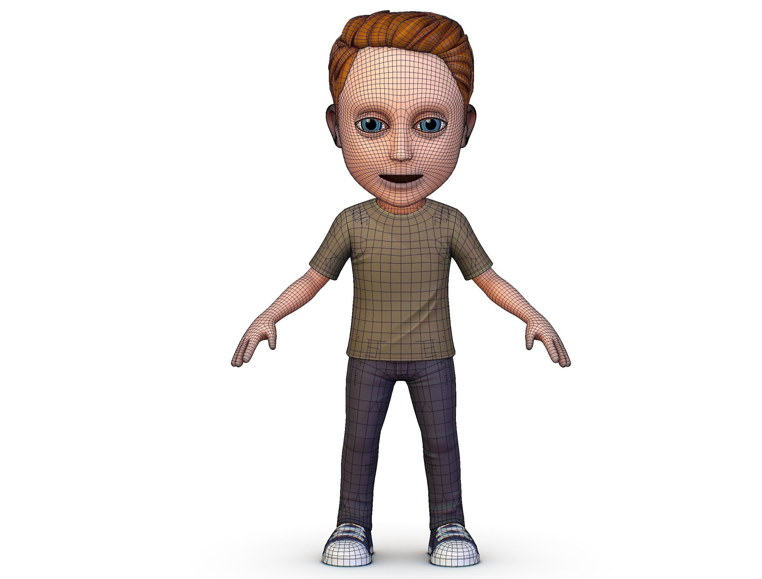 Young Man Boy T-Shirt Jeans Sneakers Hairstyle 3D model_14